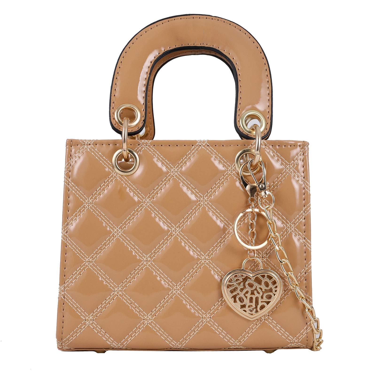 Stylish Quilted Handbags for Women - Shiny Patent Leather Top Handle Satchel with Chain Shoulder Strap, Crossbody & Tote Bag | Perfect for Work, Travel & Evening Events