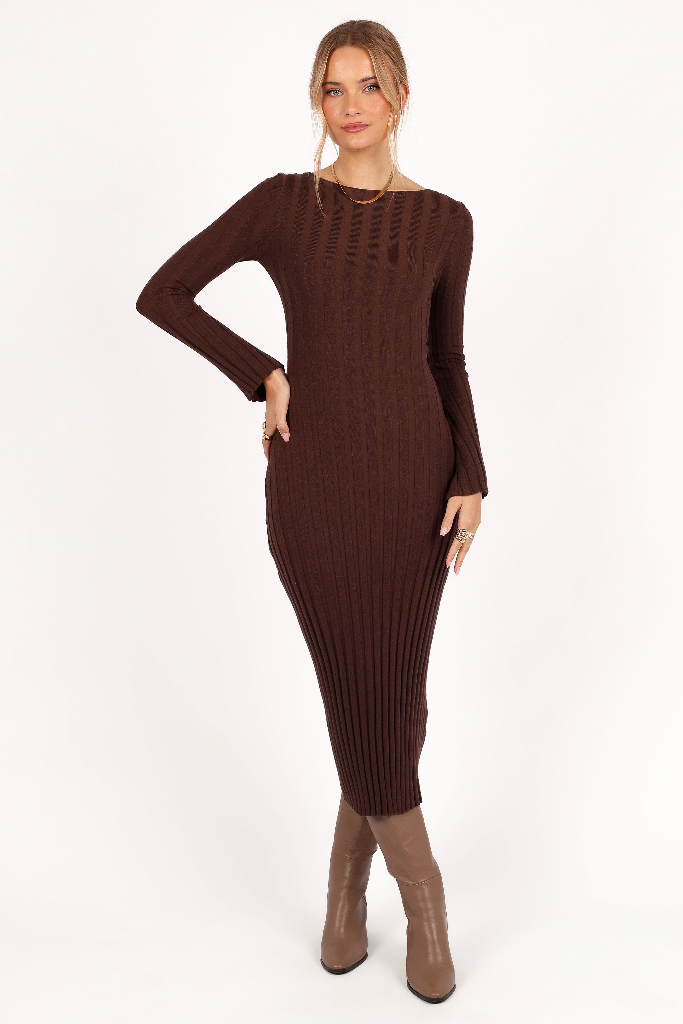 Jolene Long Sleeve Maxi Dress - Brown | Elegant Boho Flowy Women's Dress for Casual Wear, Date Night & Special Occasions