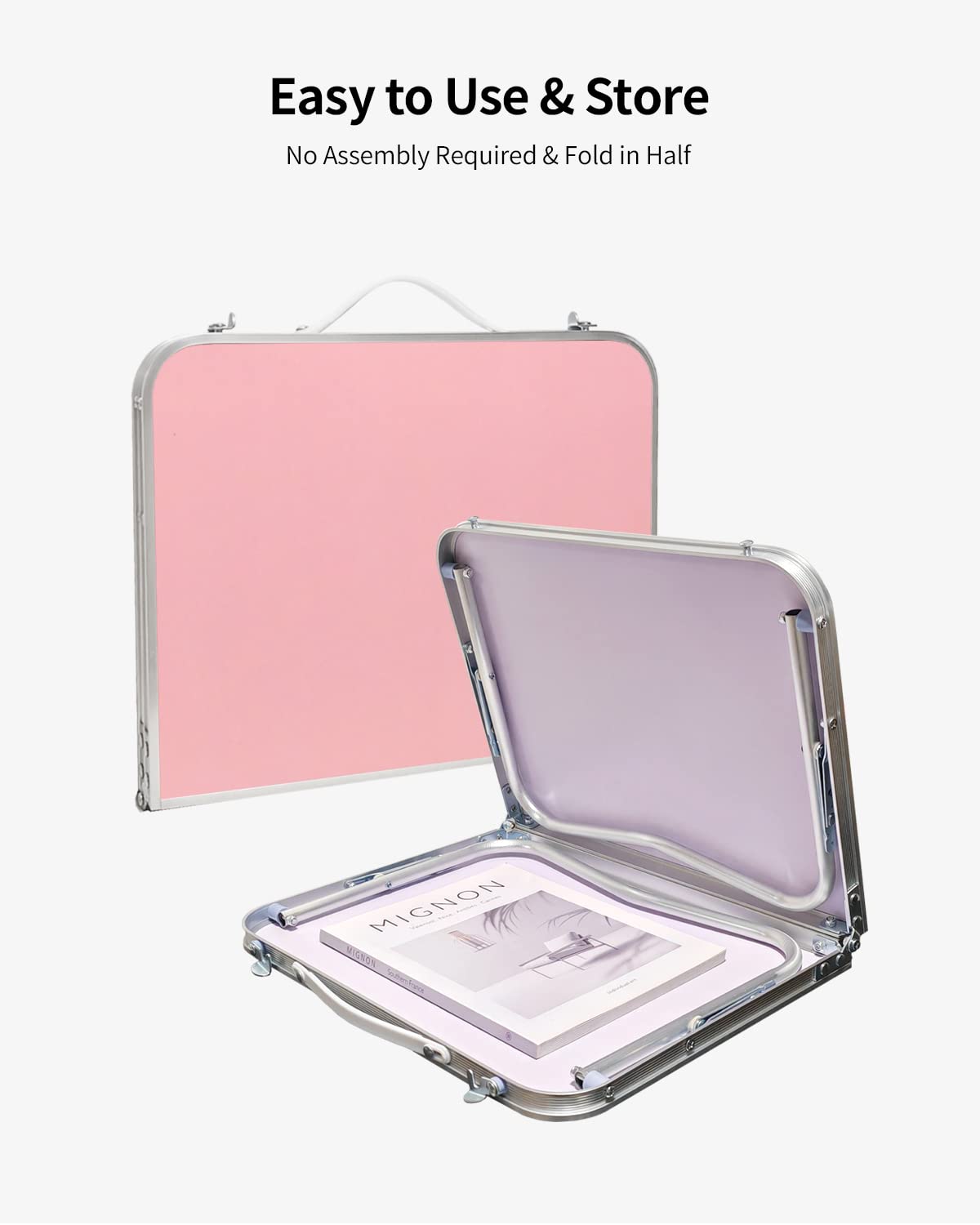 Foldable Laptop Desk with Storage - Portable Bed Tray Table for Breakfast, Study, Reading & Drawing - Compact Folding Design for Home, Office, Dorm & Outdoor Picnic Use (Pink)
