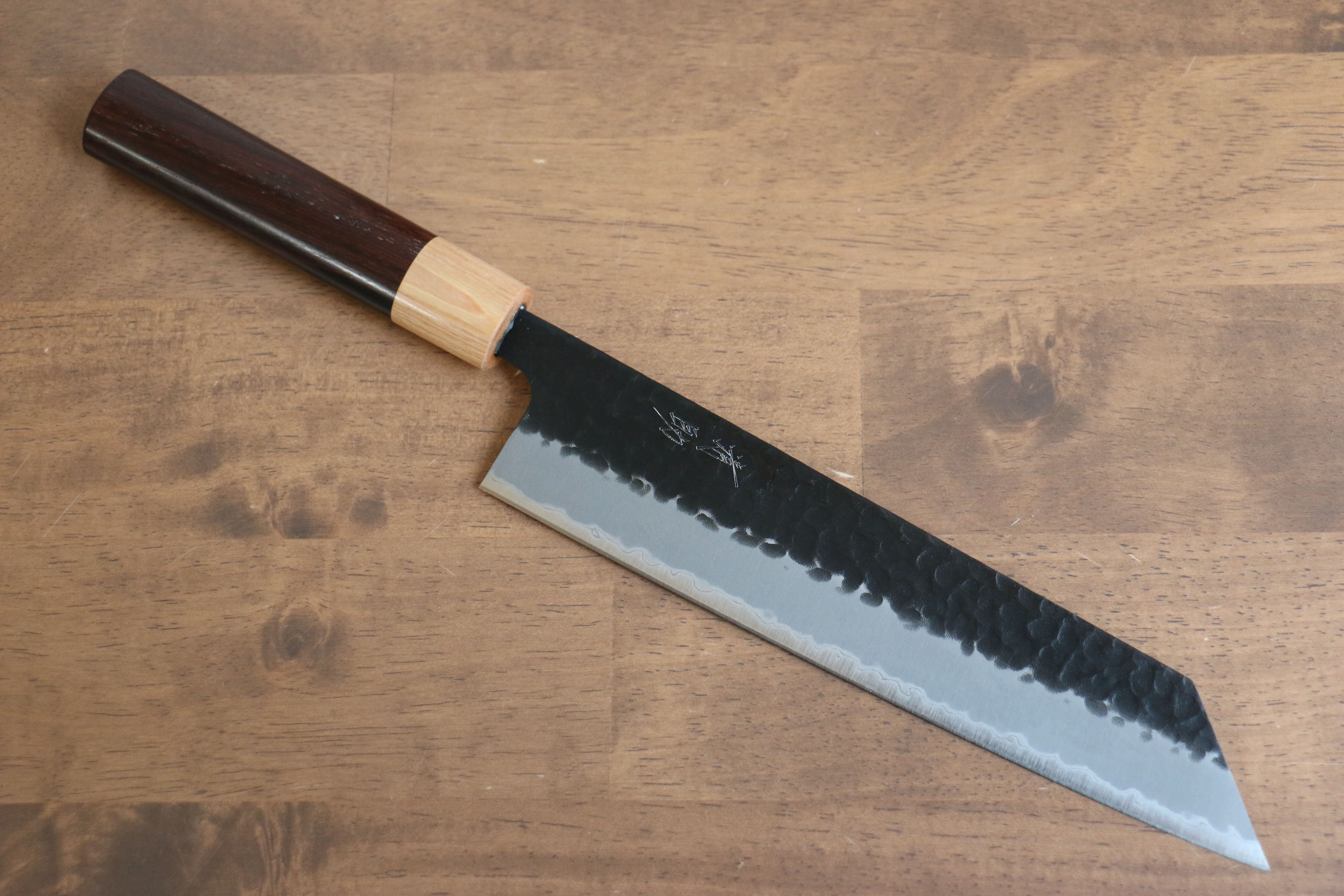 Premium Seisuke Shitan Blue Super Hammered Kurouchi Kiritsuke Knife 210mm - High Carbon Steel Blade with Exquisite Shitan Handle - Perfect for Sushi, Sashimi & Precision Cutting in Professional Kitchens & Home Cooking