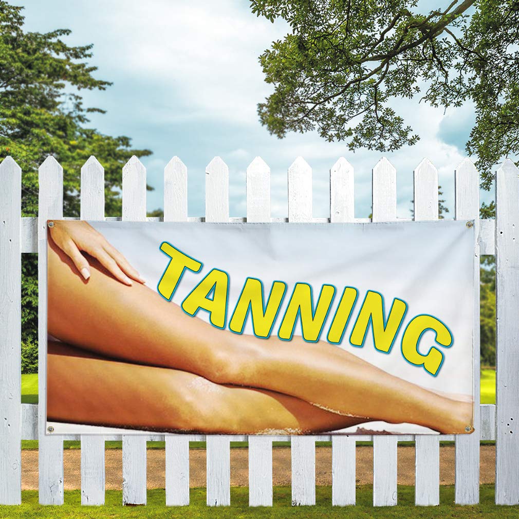 Vinyl Banner 48x96 Inches - Weatherproof Outdoor Advertising Sign with 8 Grommets for Tanning Business, Industrial Yard Signs & Commercial Use | Durable for All Weather Conditions
