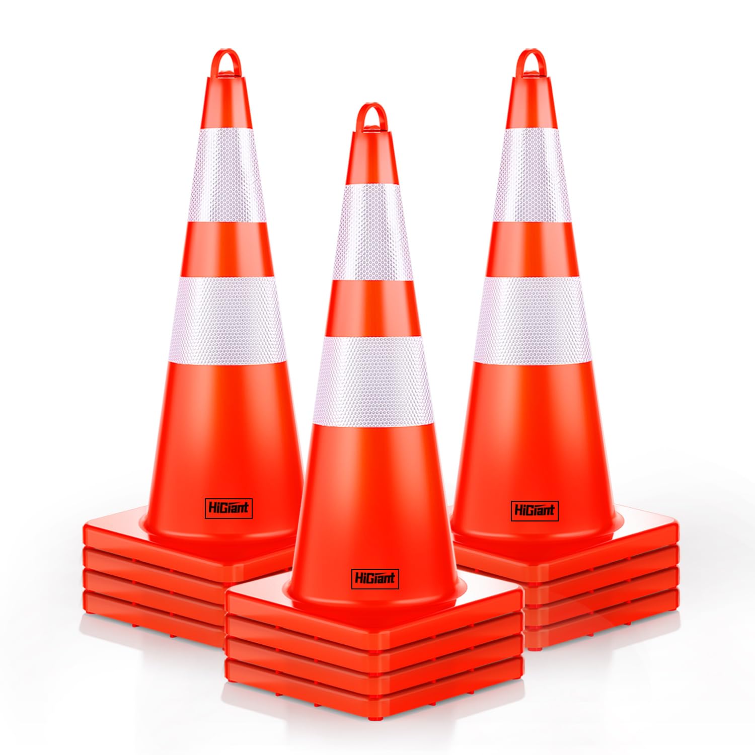 12 Pack HiGiant 28 Inch Reflective Traffic Safety Cones - Heavy Duty Orange PVC Road Cones for Construction, Parking Lots, Driving Training & Sports Events - Perfect for Road Work, School Zones & Emergency Situations