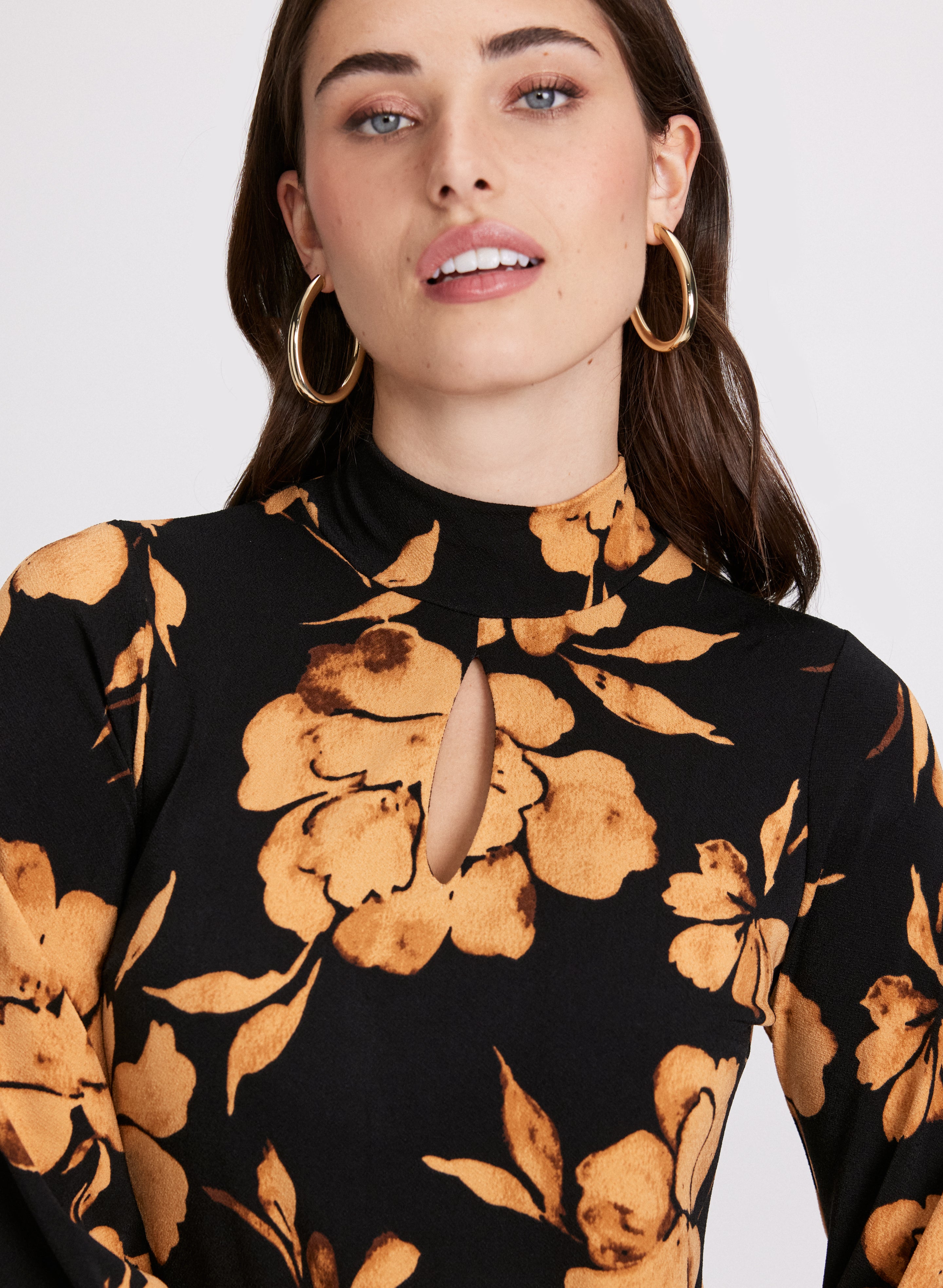 Floral Mock Neck Top for Women - Elegant Blouse for Office, Date Night & Spring Outfits | Trendy Floral Print Tops