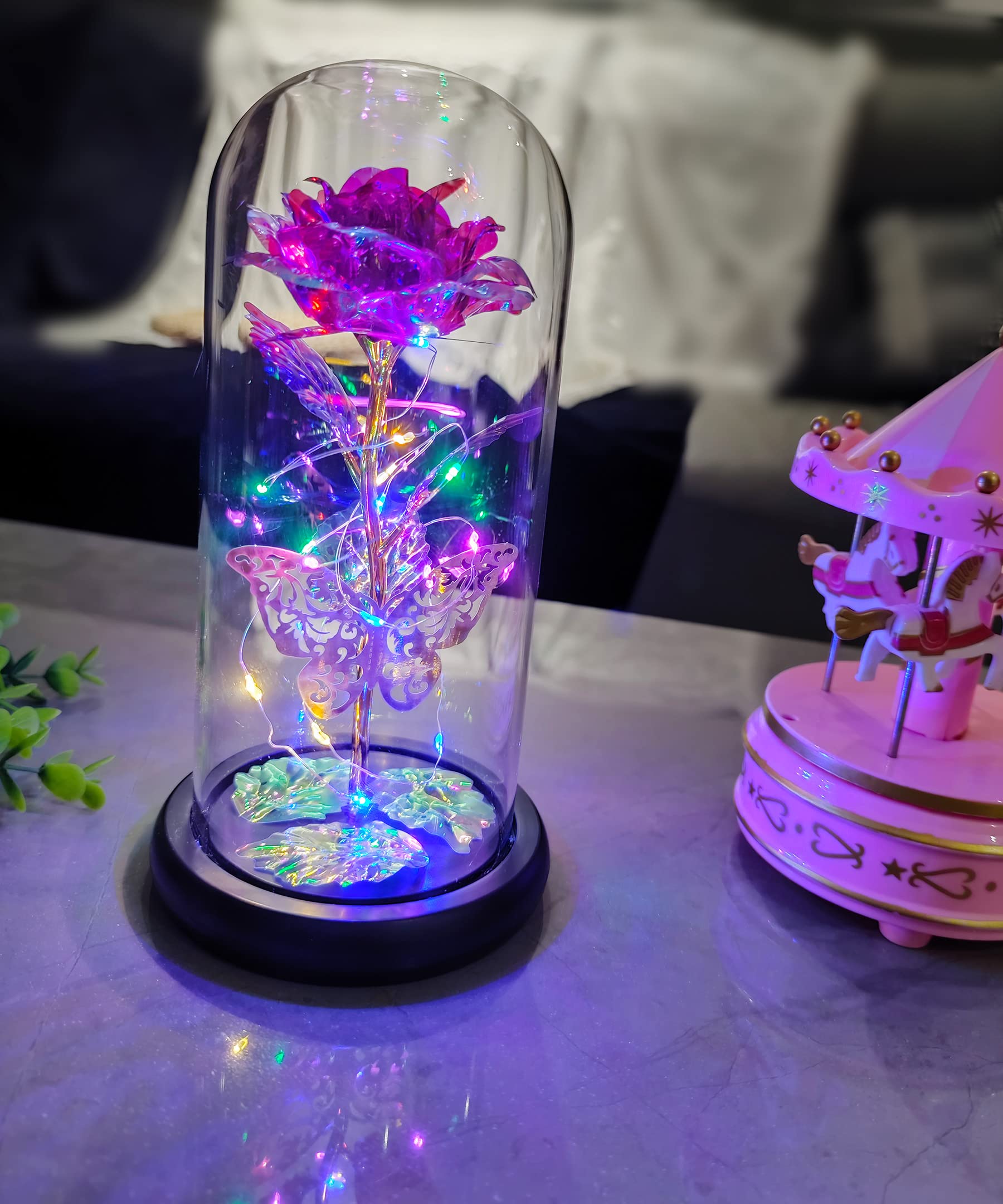 Beautiful Purple Preserved Rose in Glass Dome - Long Lasting LED Flower Gift for Women, Mom, Grandma | Unique Birthday, Anniversary & Valentine's Day Present | Romantic Home Decor & Special Occasion Gift