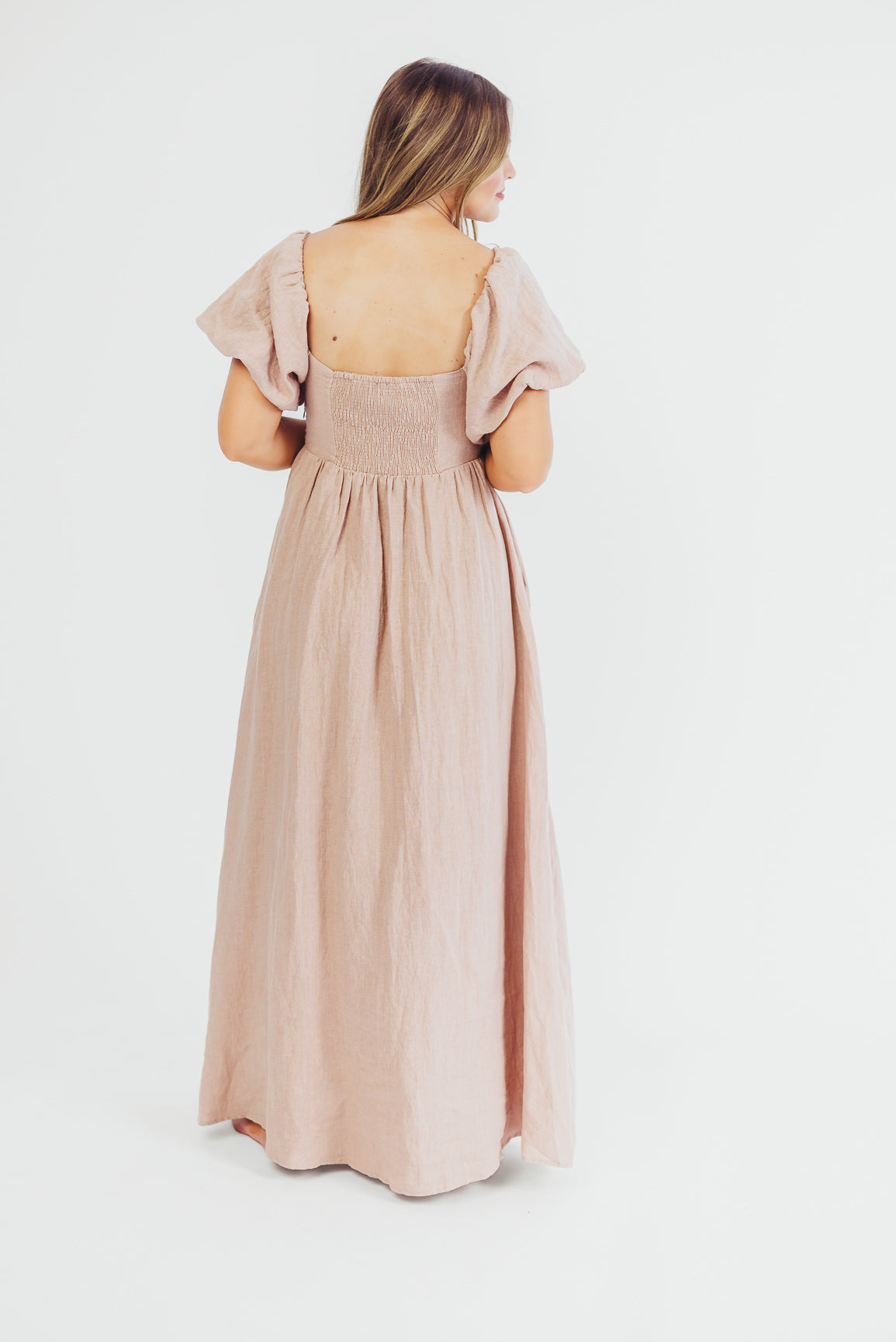 Elegant Candace Maxi Dress in Dusty Rose - 100% Breathable Linen, Bump-Friendly Maternity Dress for Women - Perfect for Summer Weddings, Beach Vacations & Casual Outings