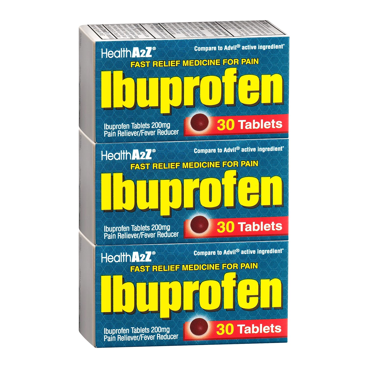 HealthA2Z® Ibuprofen 200mg Pain Relief Tablets - 90 Count (3 Packs) for Headache, Muscle Pain, Arthritis, Backache & Fever - Fast-Acting Pain Reliever for Adults & Teens - Perfect for Work, Travel & Home First Aid Kit
