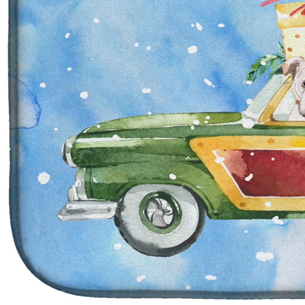 Christmas English Bulldog Dish Drying Mat - Absorbent Kitchen Counter Pad (14x21