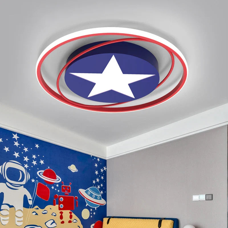 Captain America Shield LED Ceiling Light for Kids Room - Superhero Themed Bedroom & Playroom Decor