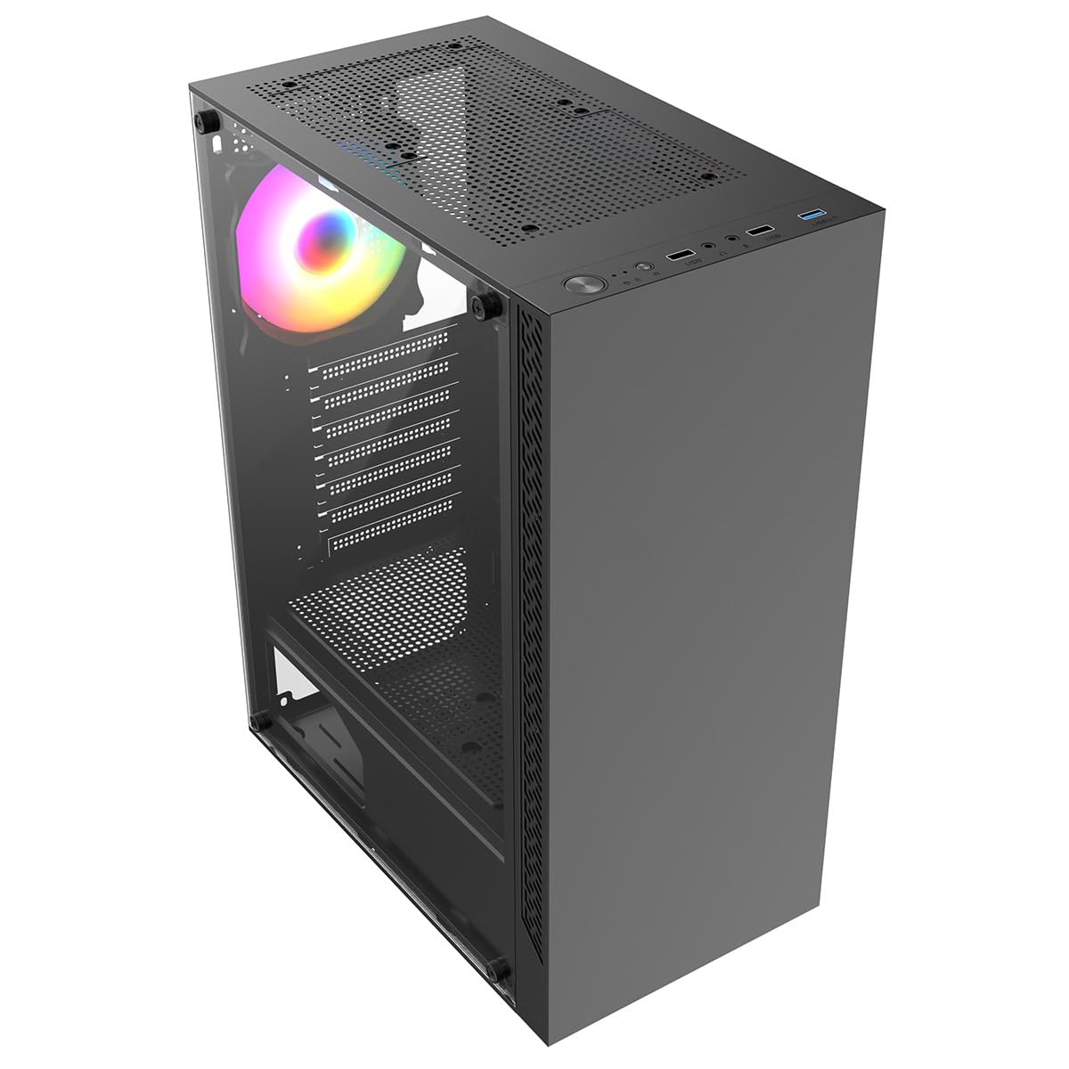 ionz KZ08 V3 Mid Tower PC Gaming Case - ATX/Micro-ATX Compatible with Tempered Glass & 1x FRGB Fan (Black) - Perfect for Gaming Rigs, Workstations & Custom PC Builds
