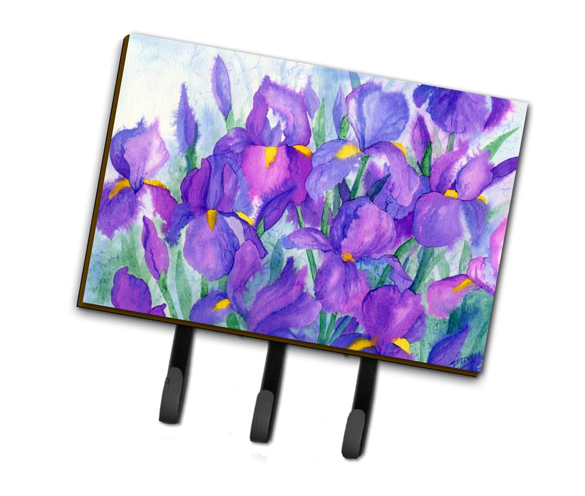 Caroline's Treasures IBD0256TH68 Purple Iris Wall Mount Key Holder & Coat Rack - Multi-Purpose Hooks for Keys, Leashes, Towels, Aprons - Perfect for Entryway, Mudroom & Kitchen Organization
