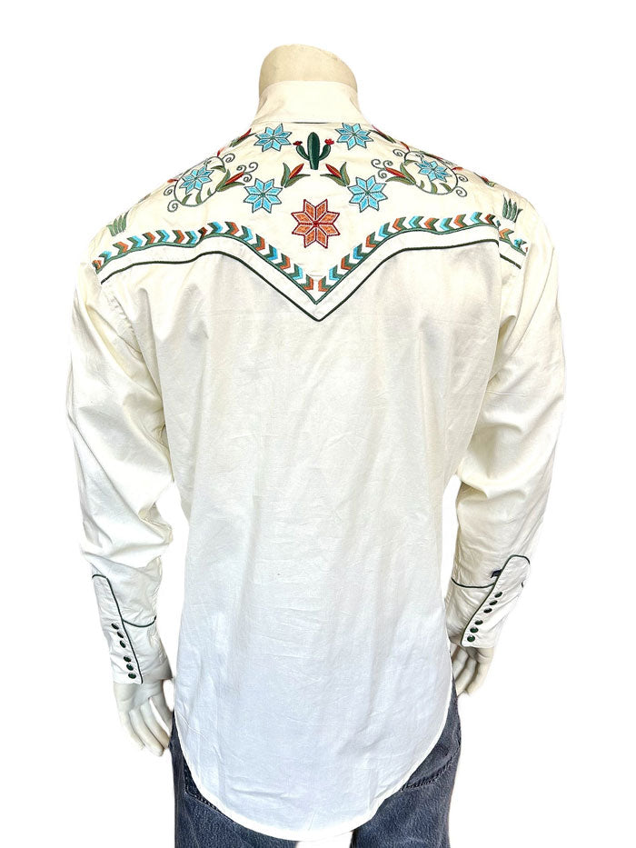 Rockmount 6865 IVO Men's Agave Cactus Floral Embroidered Western Shirt in Ivory - Perfect for Country Music Festivals & Western Themed Parties