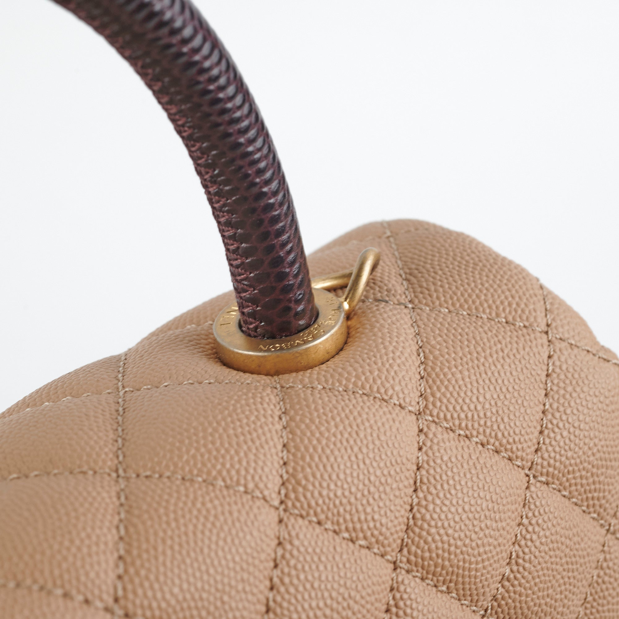 Chanel Medium Caviar Coco Handle Bag in Beige with Lizard Embossed Top Handle - Luxury Designer Handbag for Women, Perfect for Work, Parties and Everyday Use
