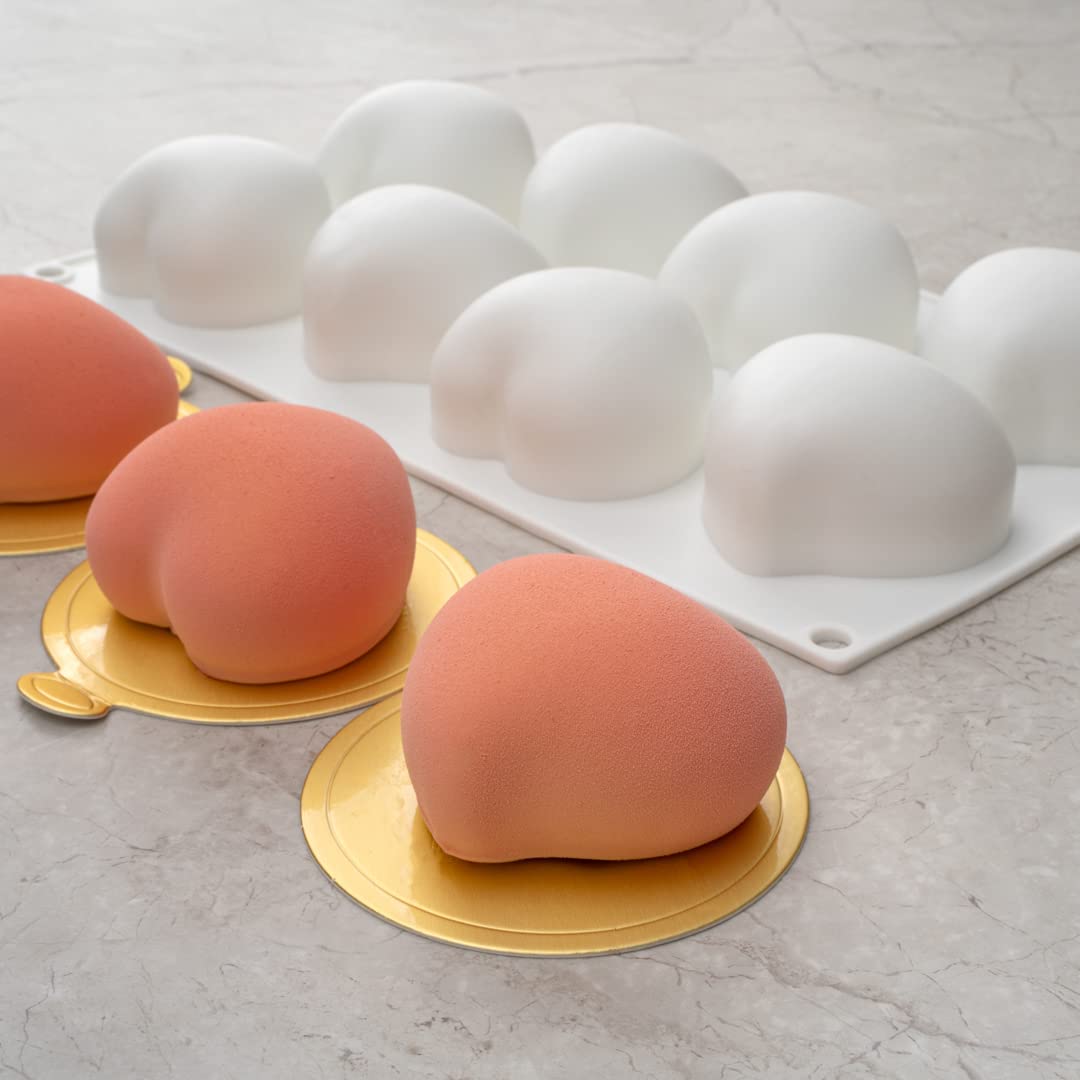 Restaurantware Pastry Tek 8-Cavity Heart Molds - 10 Oven-Safe Heart Pans, Flexible & Freezer-Safe White Silicone Baking Molds for Easy Release | Perfect for Valentine's Day, Wedding Cakes, Cupcakes & Chocolate Desserts