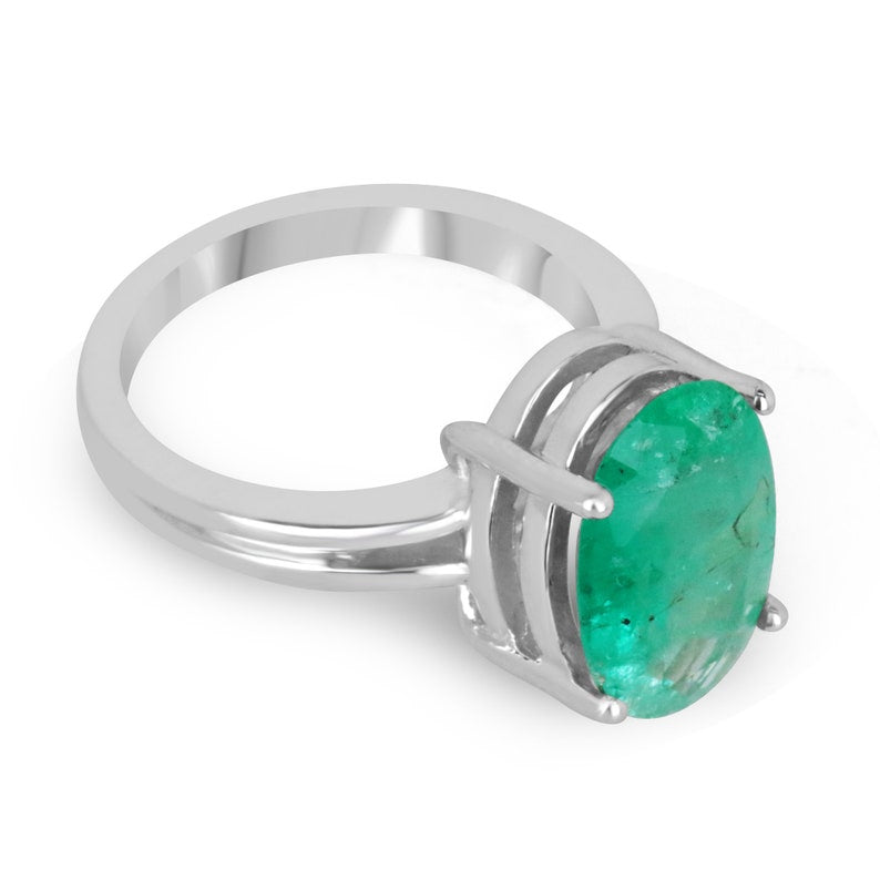 3.37ct Vivid Emerald Green Oval Solitaire Ring - .925 Sterling Silver 4 Prong Engagement Ring for Women, Perfect for Proposals, Anniversaries & Special Occasions