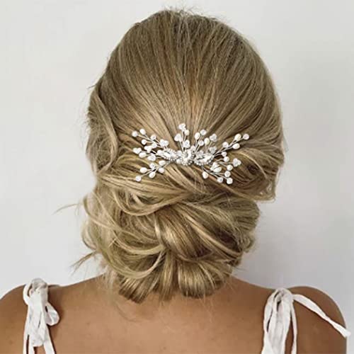 Casdre Silver Rhinestone Bridal Hair Comb with Pearls - Elegant Crystal Wedding Hair Accessories for Women & Girls - Perfect for Bridal Parties, Prom & Special Occasions
