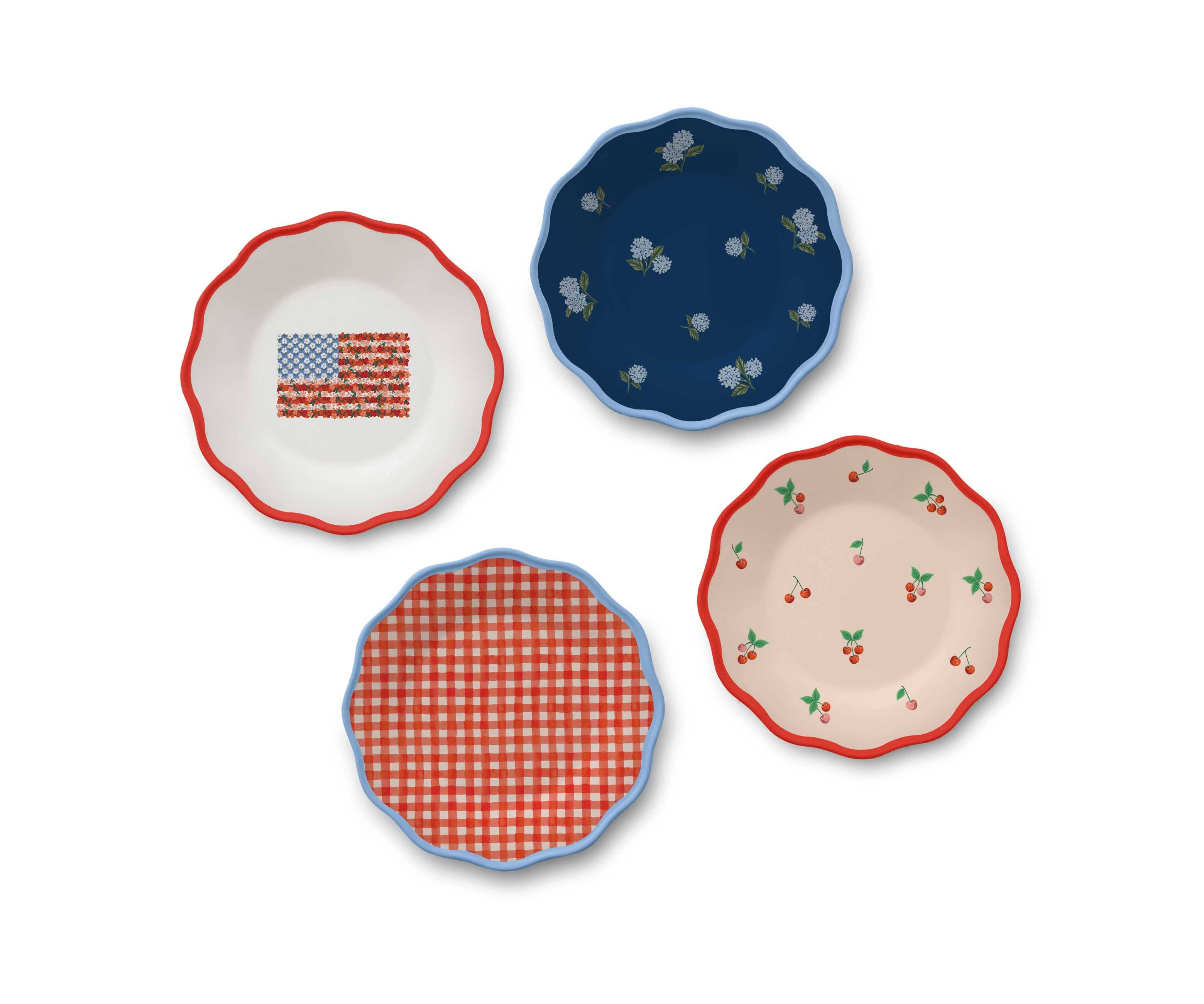 Americana Melamine Dessert Plates Set - Rifle Paper Co. Floral Design, Durable & Lightweight - Perfect for Parties, Picnics, and Outdoor Dining