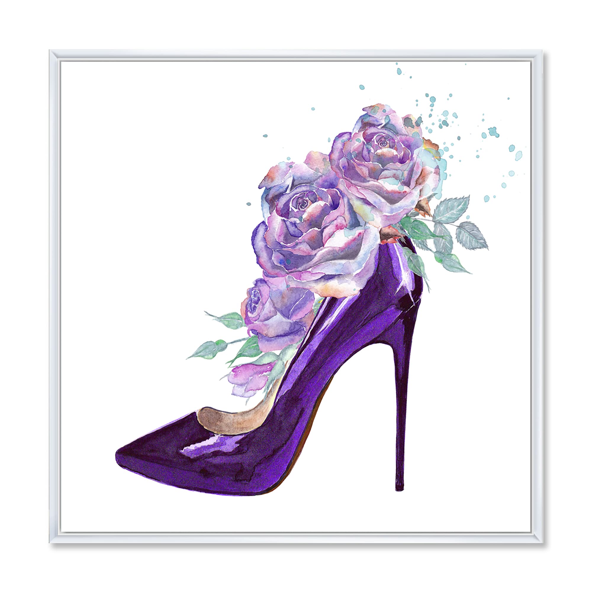 Dark Purple Stiletto Shoes with Pink Violet Roses - Elegant Canvas Wall Art Print for Home Decor | Perfect for Living Room, Bedroom & Office Wall Decoration