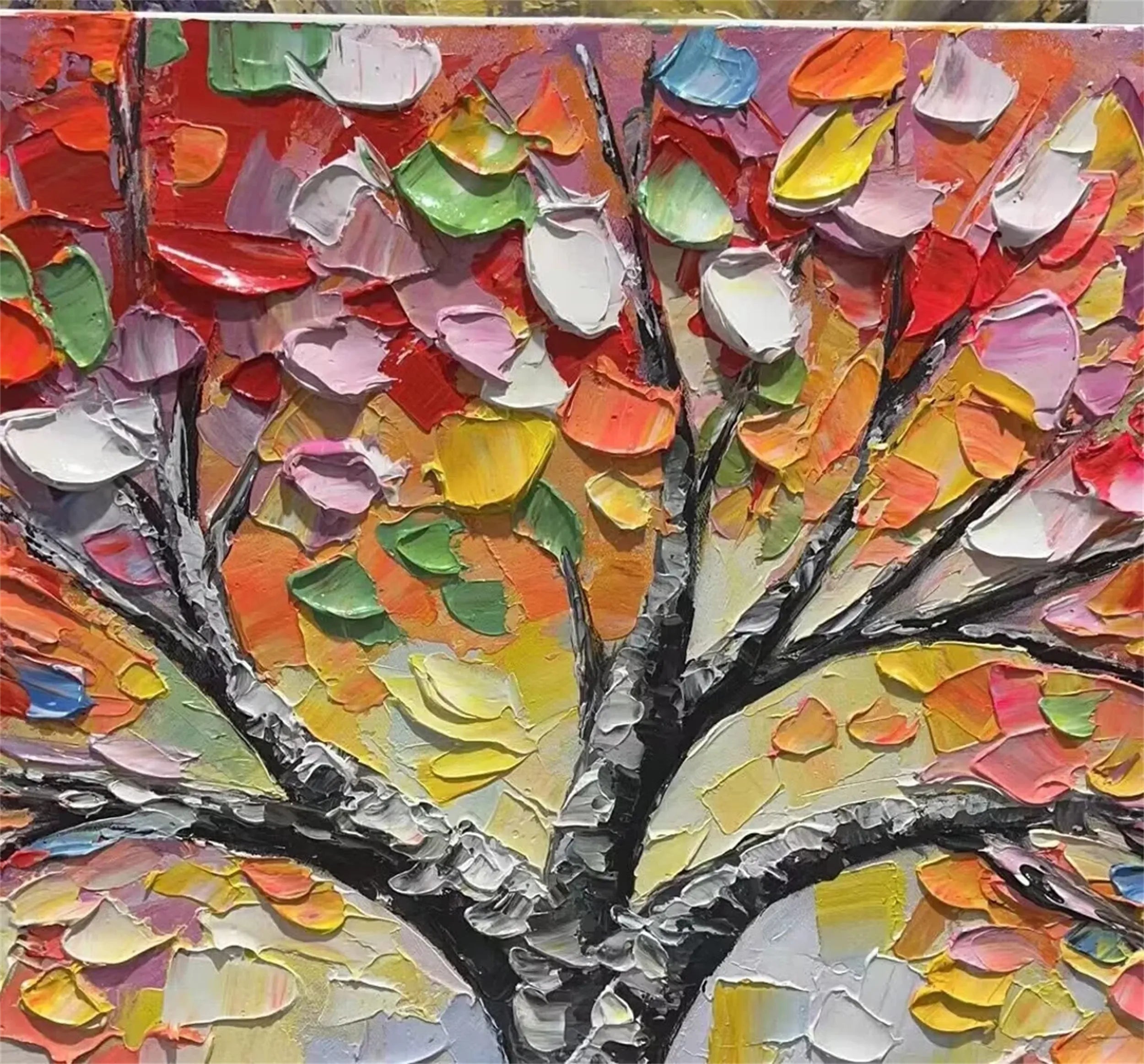 Beautiful Flower and Tree Painting #FT055 - Handmade Canvas Art for Home Decor, Living Room, Bedroom & Office Wall