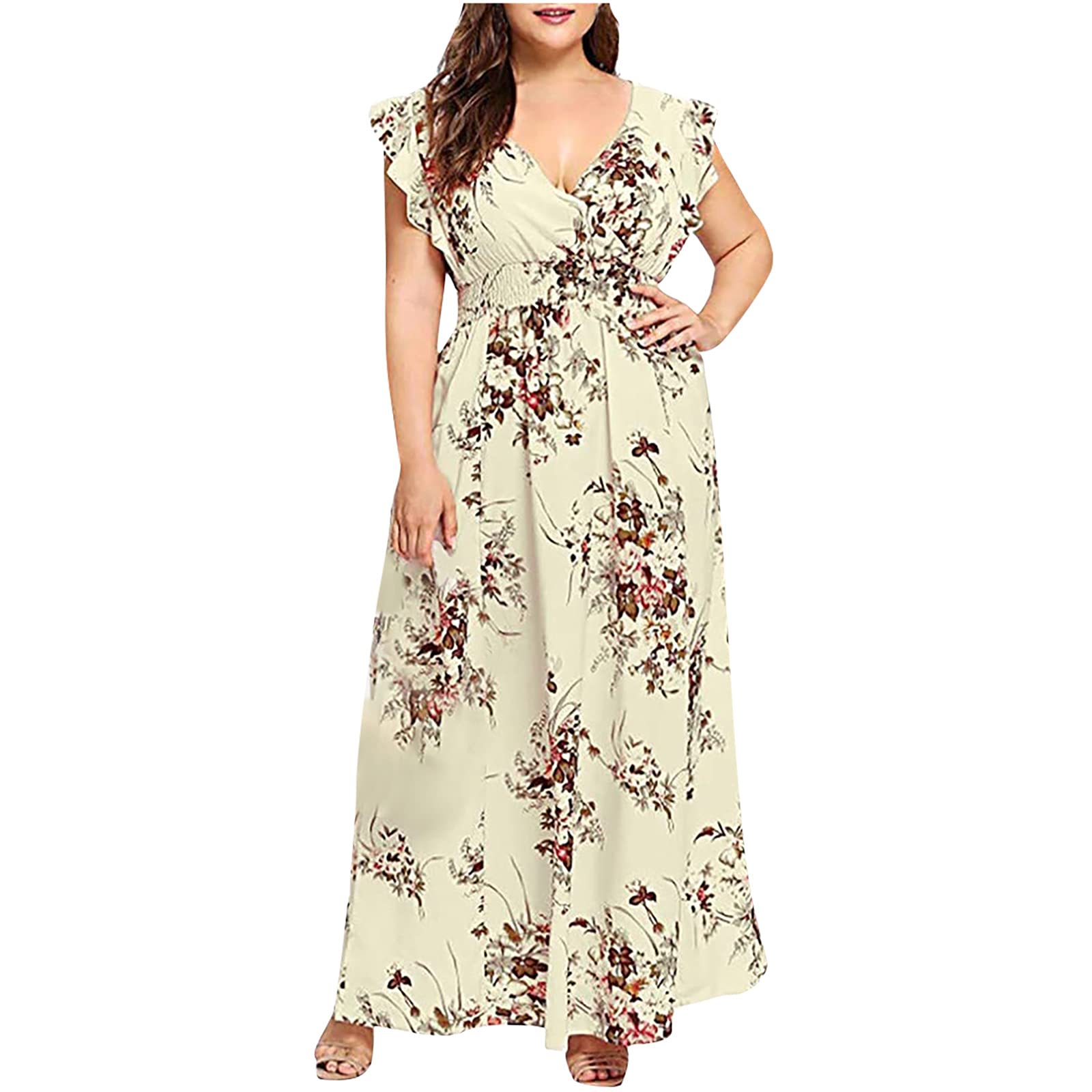 Women's Floral Maxi Dress - Sleeveless V-Neck Summer Casual Beach Tunic Dress with Flowy Design | Perfect for Vacations, Parties, and Outdoor Events