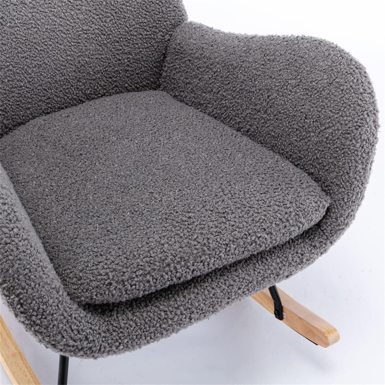 Comfy Rocking Chair with Soft Teddy Fabric Seat - Gray Accent Armchair for Living Room & Bedroom | Perfect for Nursery, Reading Nook & Relaxation