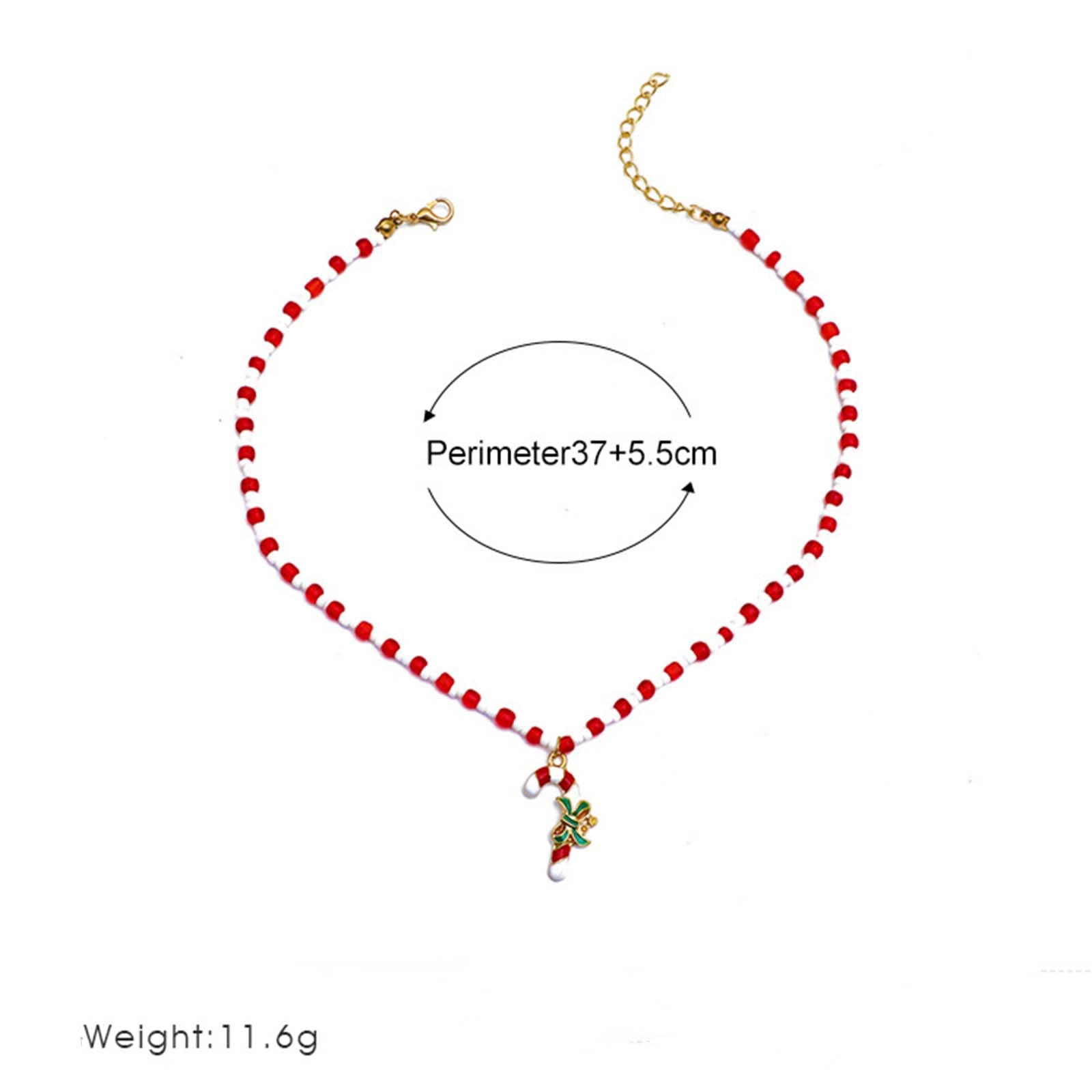 Festive Candy Cane Christmas Necklace - Red Bead & Crutch Pendant Holiday Jewelry for Women | Christmas Party, Gift Exchange, Office Celebration, Winter Wedding Accessory