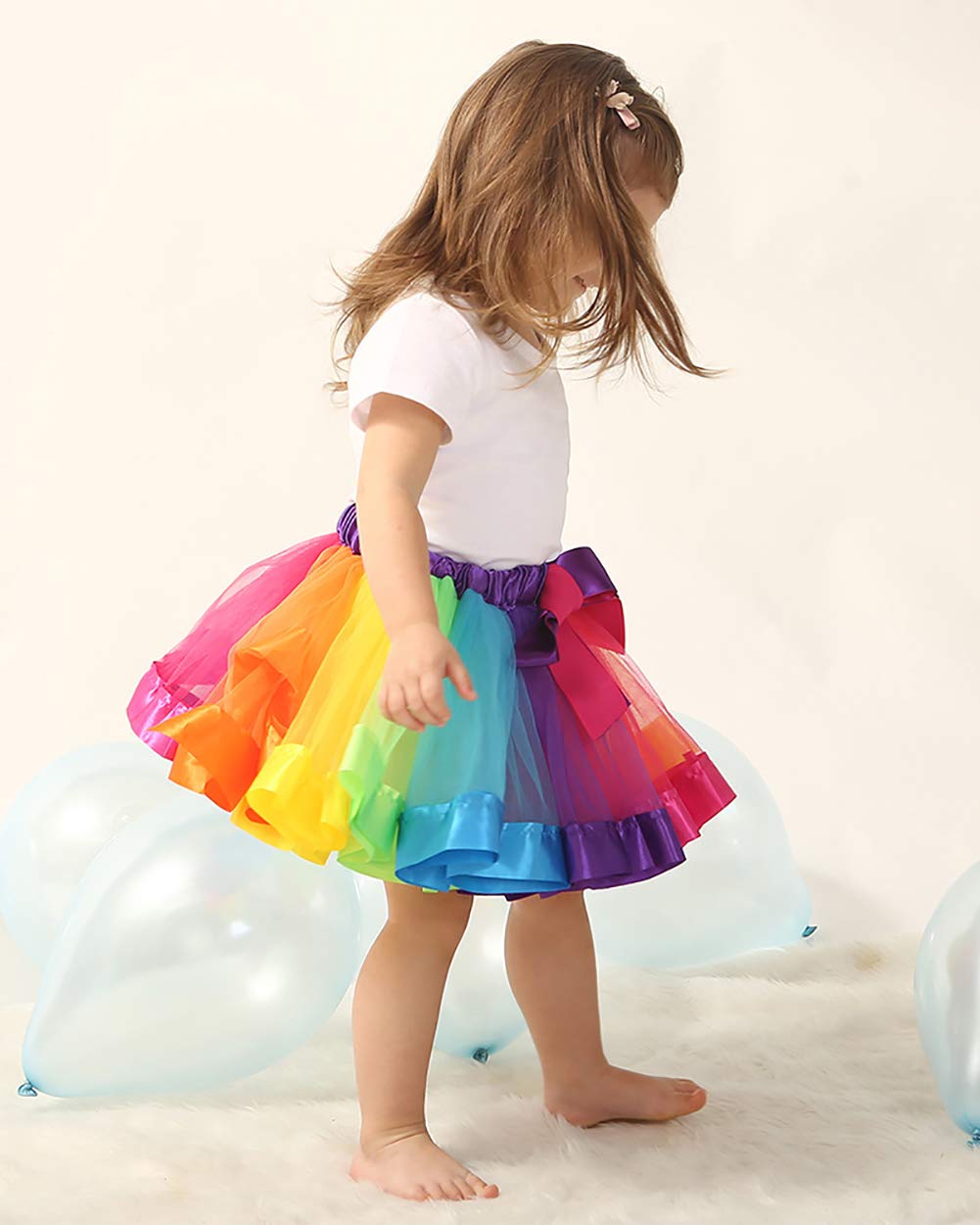 JiaDuo Girls Layered Rainbow Tutu Skirt with Bow - Ballet Dance Skirt for Kids, Toddler & Baby - Perfect for Dance Recitals, Birthday Parties & Dress Up Play