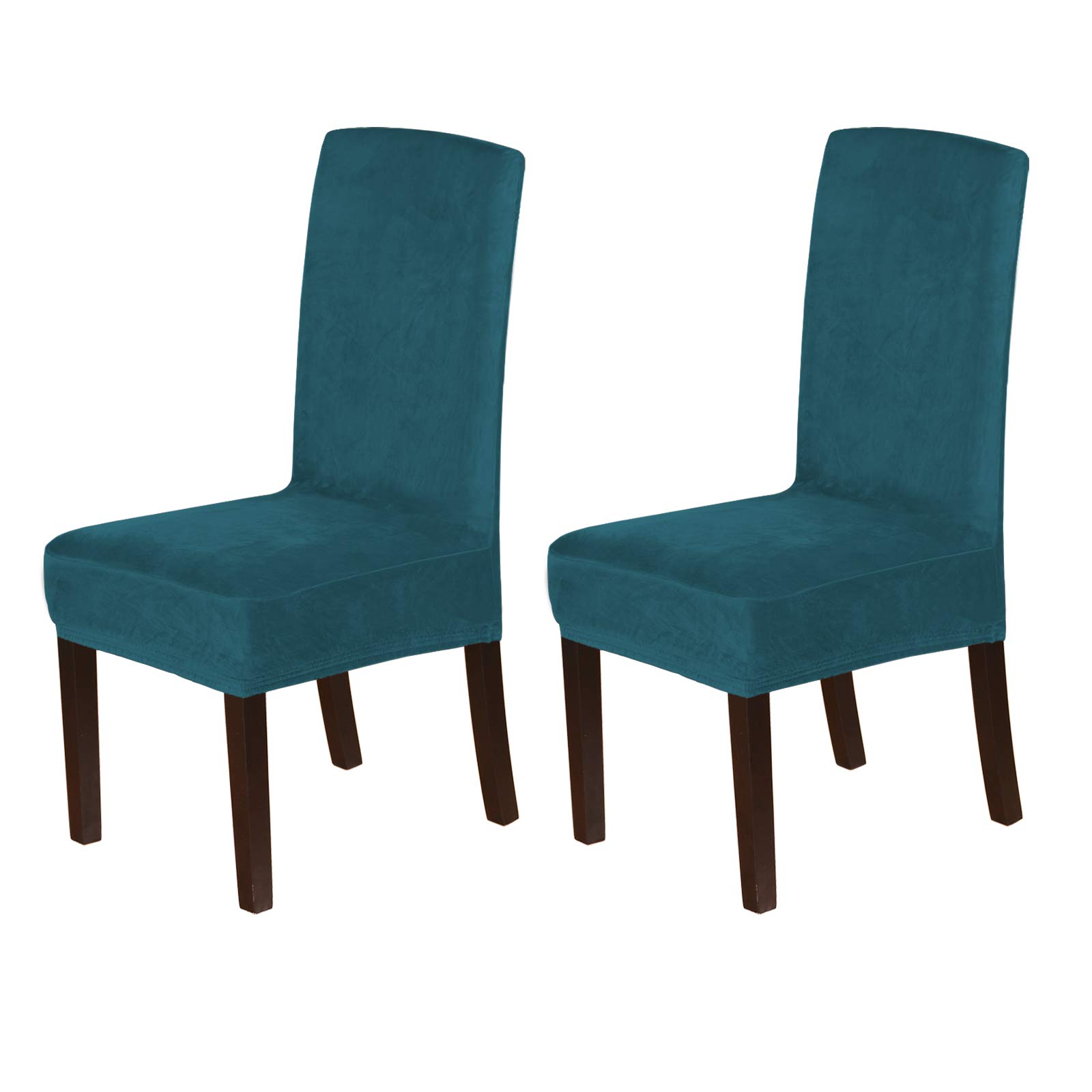 Stretch Velvet Dining Chair Covers Set of 2 - Washable Slipcovers for Parson Chairs, Soft Thick Fabric in Deep Teal - Perfect for Dining Room Protection
