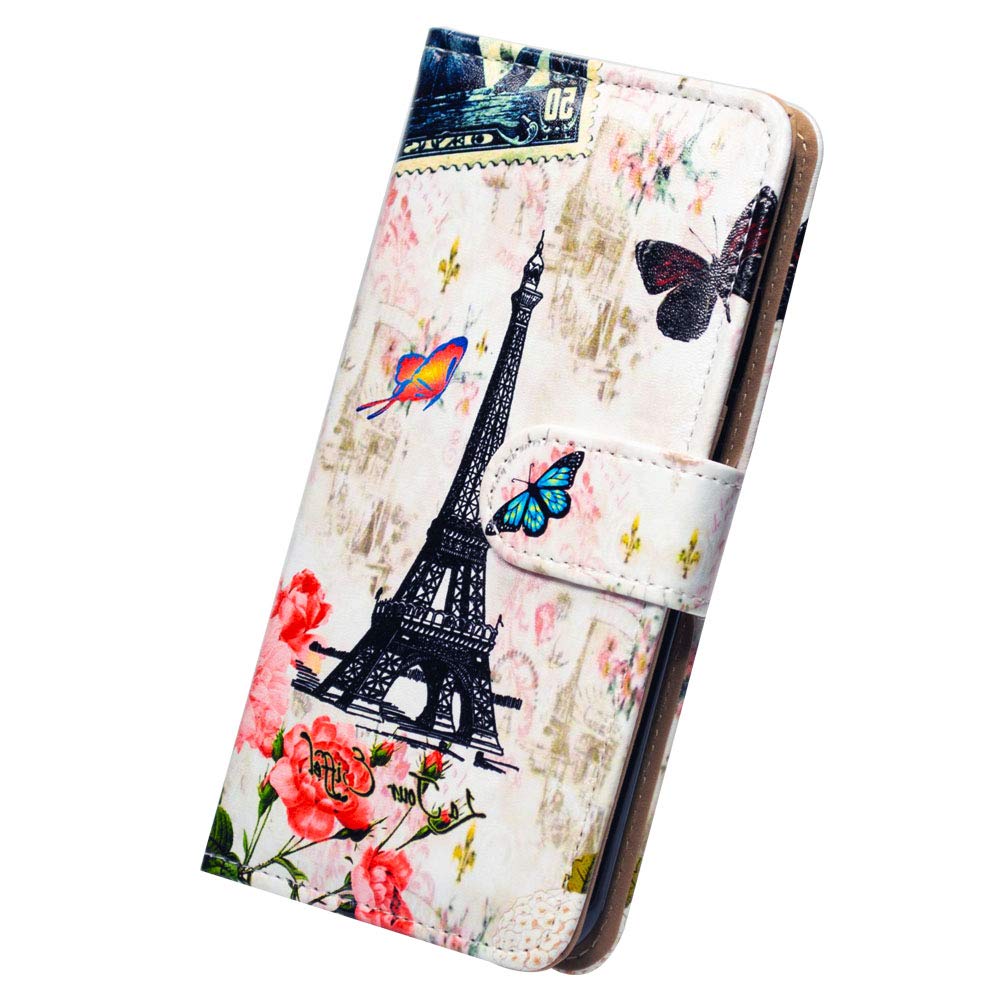 Paris Tower Butterfly Leather Flip Wallet Case for iPhone 13 Pro Max with Card Slot Holder & Kickstand - Stylish Protective Cover for Work, Travel & Everyday Use