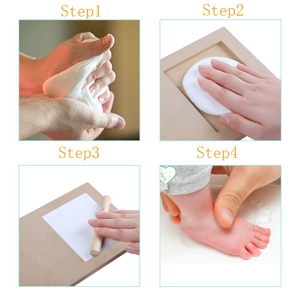 Baby Hand and Footprint Kit - Newborn Hand Casting Kit with Photo Frame - Unique Baby Shower Gift for Boys & Girls - Baptism Keepsake - Perfect for First Birthday, Christening & Family Memories (White)