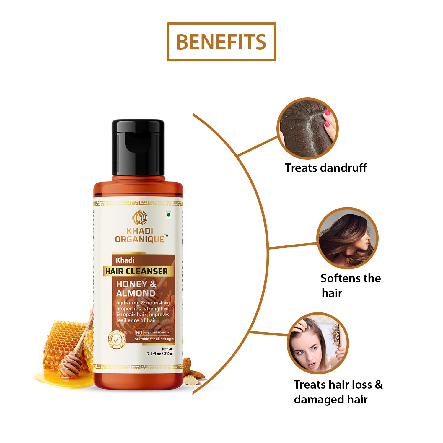 Khadi Organique Honey & Almond Hair Cleanser Shampoo - 300ml | Natural & Organic Hair Care for Dry & Damaged Hair | Sulfate-Free, Paraben-Free | Perfect for Daily Use & Scalp Nourishment