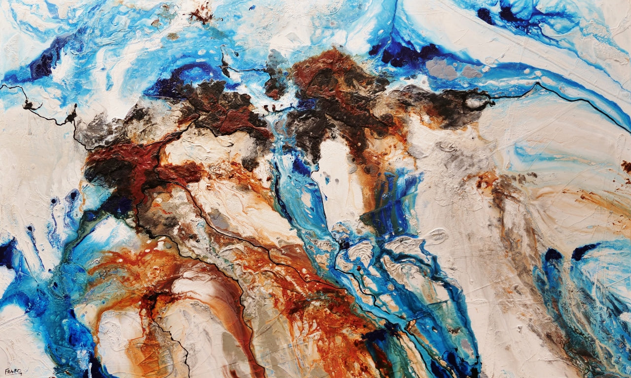 280cm x 170cm Blue Rust Cream Textured Abstract Canvas Wall Art - Modern Large Painting for Living Room, Bedroom & Office Decor