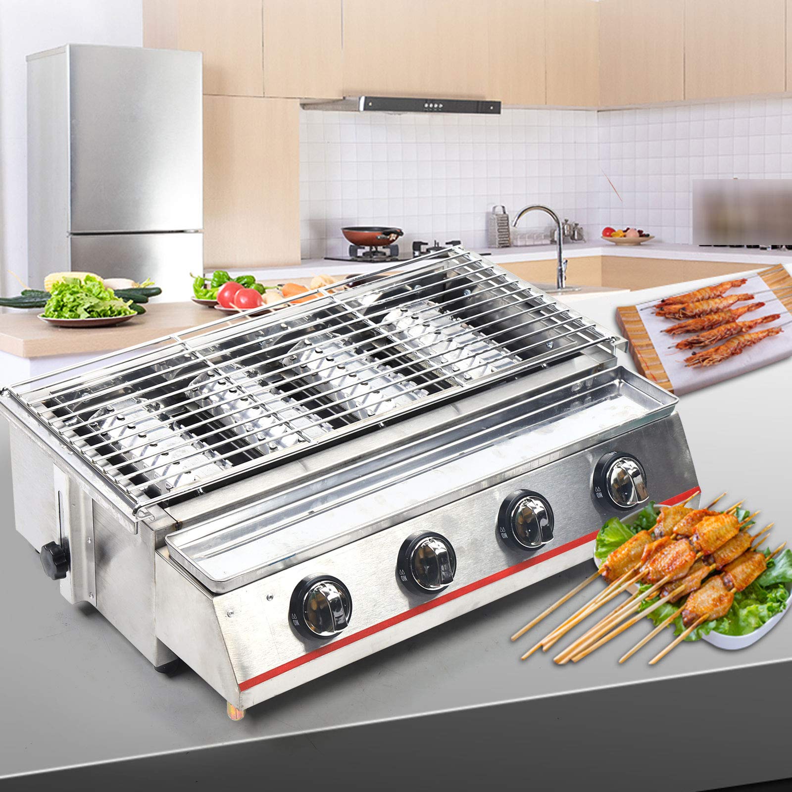 4-Burner Gas Grill - 2800PA LPG Outdoor BBQ Grill with Stainless Steel Tabletop - Perfect for Backyard Parties, Camping & Commercial Use