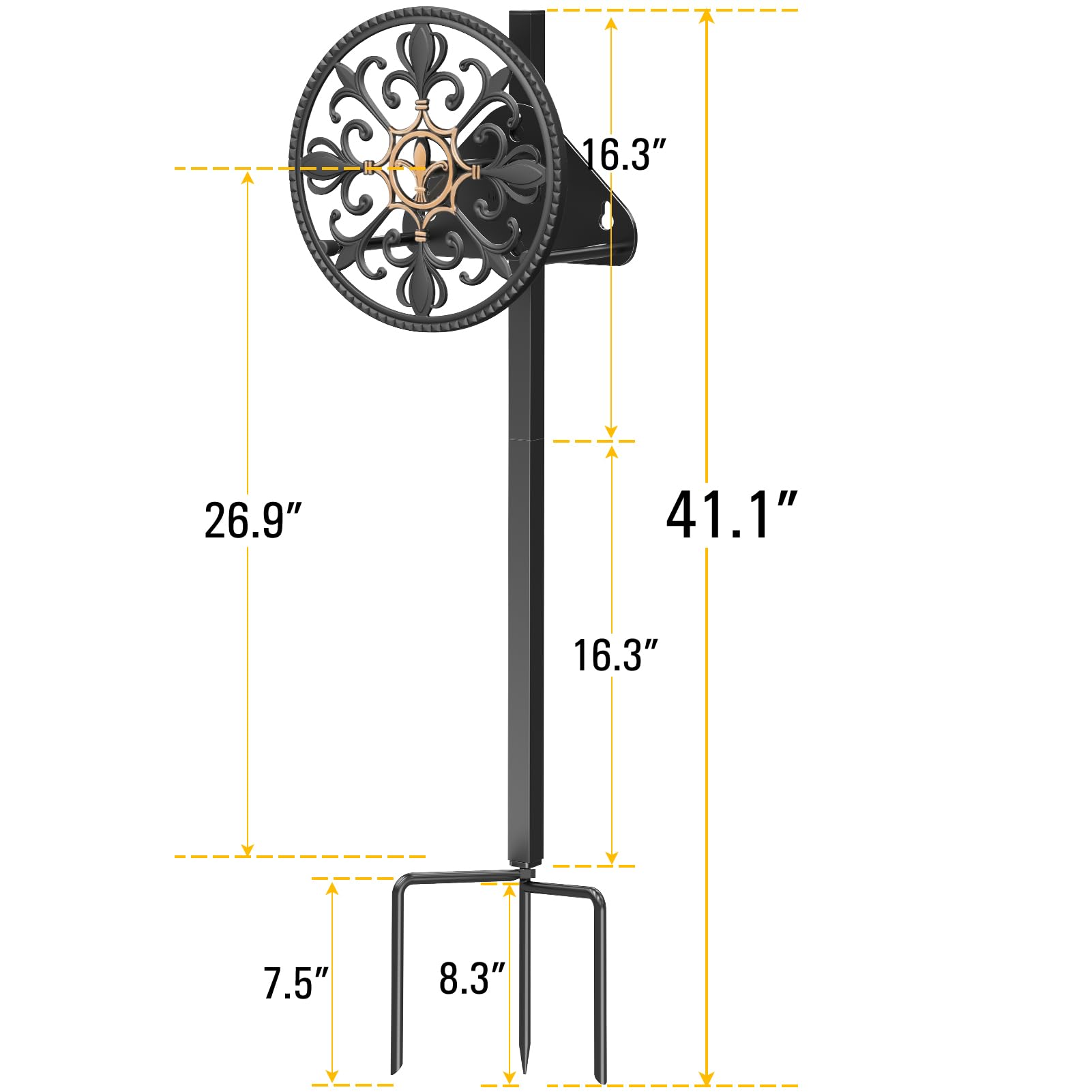 GOFORWILD Decorative Garden Hose Holder - Sturdy Wall Mount Hose Rack for 125-Feet 5/8-Inch Water Hose - Durable Cast Aluminum Hose Reel & Hanger - Perfect for Yard, Lawn, and Outdoor Watering