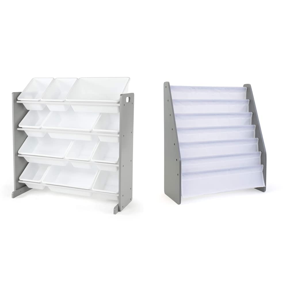 Humble Crew Kids Toy Organizer with Storage Bins | 6-Tier Extra Large Bookshelf for Kids Room | Grey & White Toy Storage Shelf for Playroom, Nursery & Classroom Organization