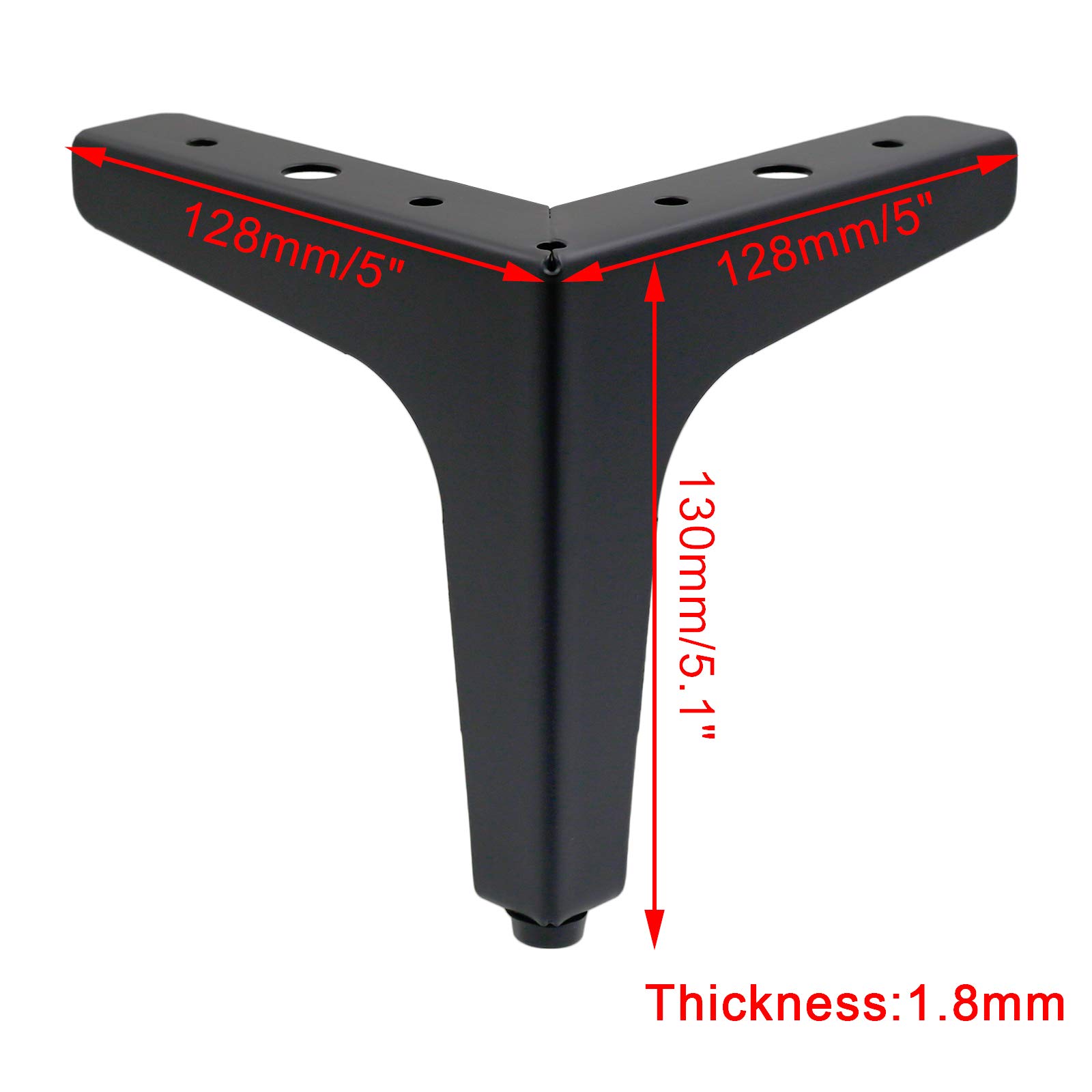 4 Pack 5 Inch Modern Triangle Metal Furniture Legs - Matte Black Sofa Legs for Cabinet, Table, Cupboard & Couch - Perfect for Home Office & Living Room Furniture Upgrade
