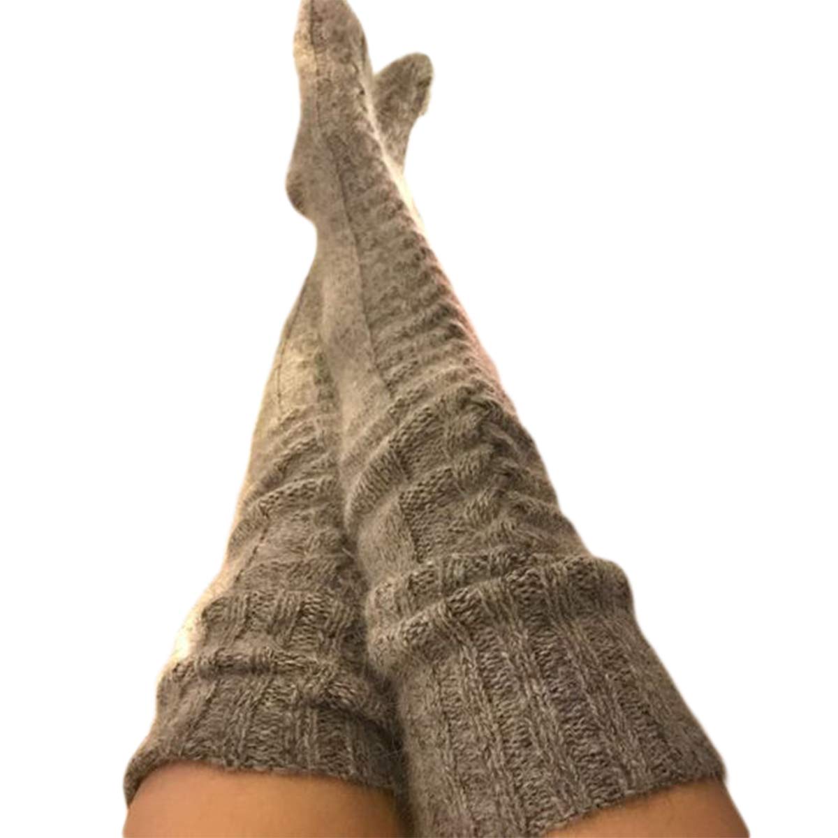 Springcmy Women's Extra Long Cable Knit Over-The-Knee Boot Socks - Warm Winter Knitted Stockings & Leg Warmers for Snow Boots, Riding Boots, and Cold Weather Fashion