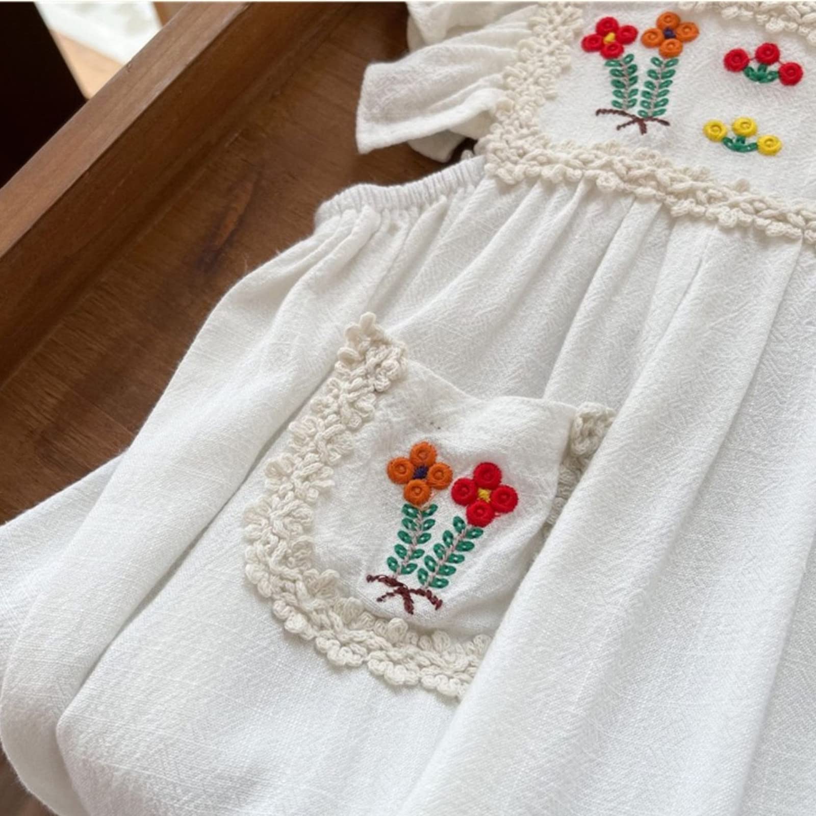 Toddler Girls Summer Dress - Linen Short Sleeve with Floral Embroidery | Princess Style Baby Clothes for Outdoor Play & Special Occasions