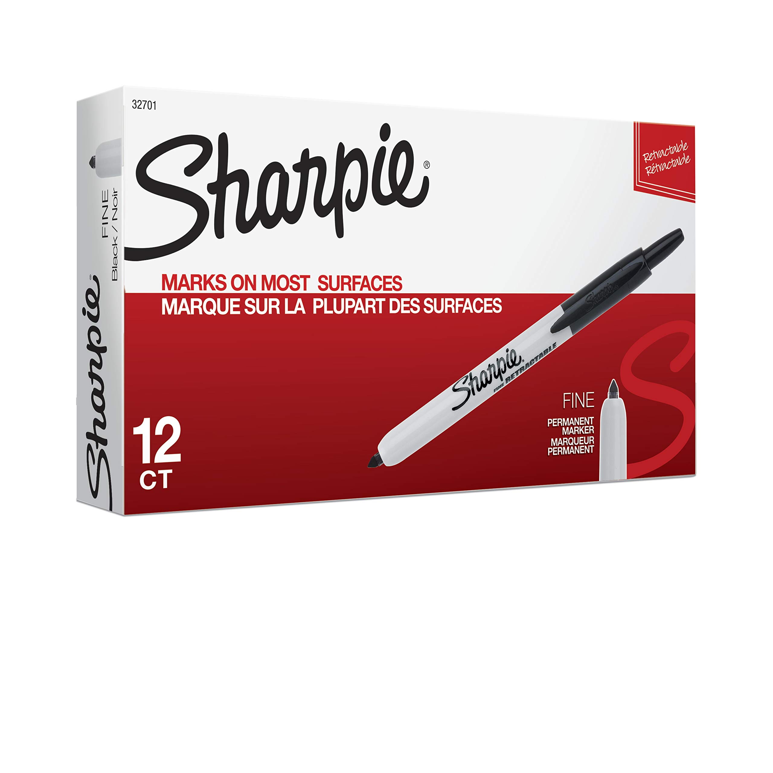 SHARPIE Retractable Fine Point Permanent Markers - Black Ink (12 Pack) - Ideal for Office, School, Art Projects & Labeling