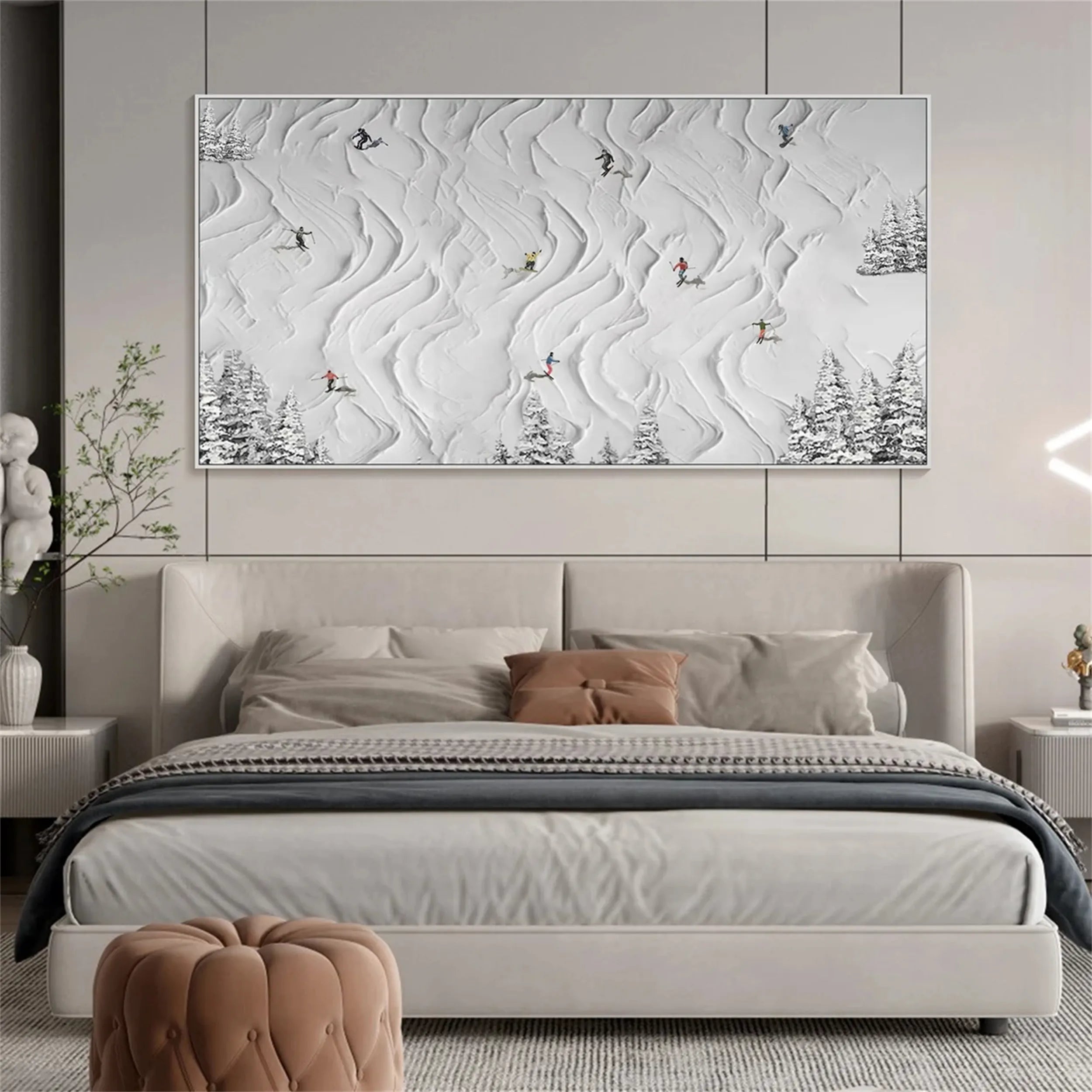 Premium Skiing Sport Art Textured Canvas Painting - Winter Sports Decor for Home & Office (Style #MM212) | Perfect for Ski Lodge, Mountain Cabin & Sports Enthusiast Gifts