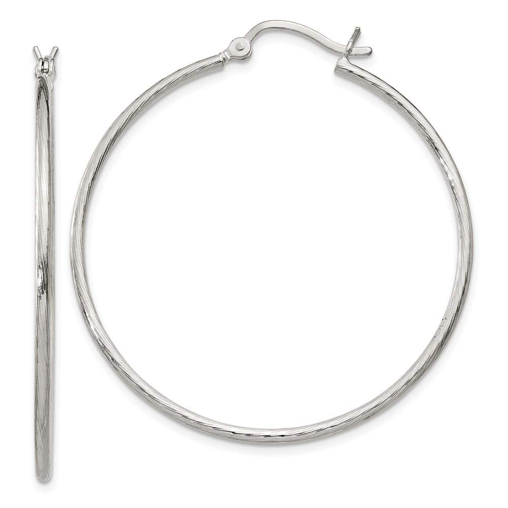 The Black Bow 1.5mm Sterling Silver Textured Round Hoop Earrings, 40mm - Perfect for Casual Outings and Evening Events