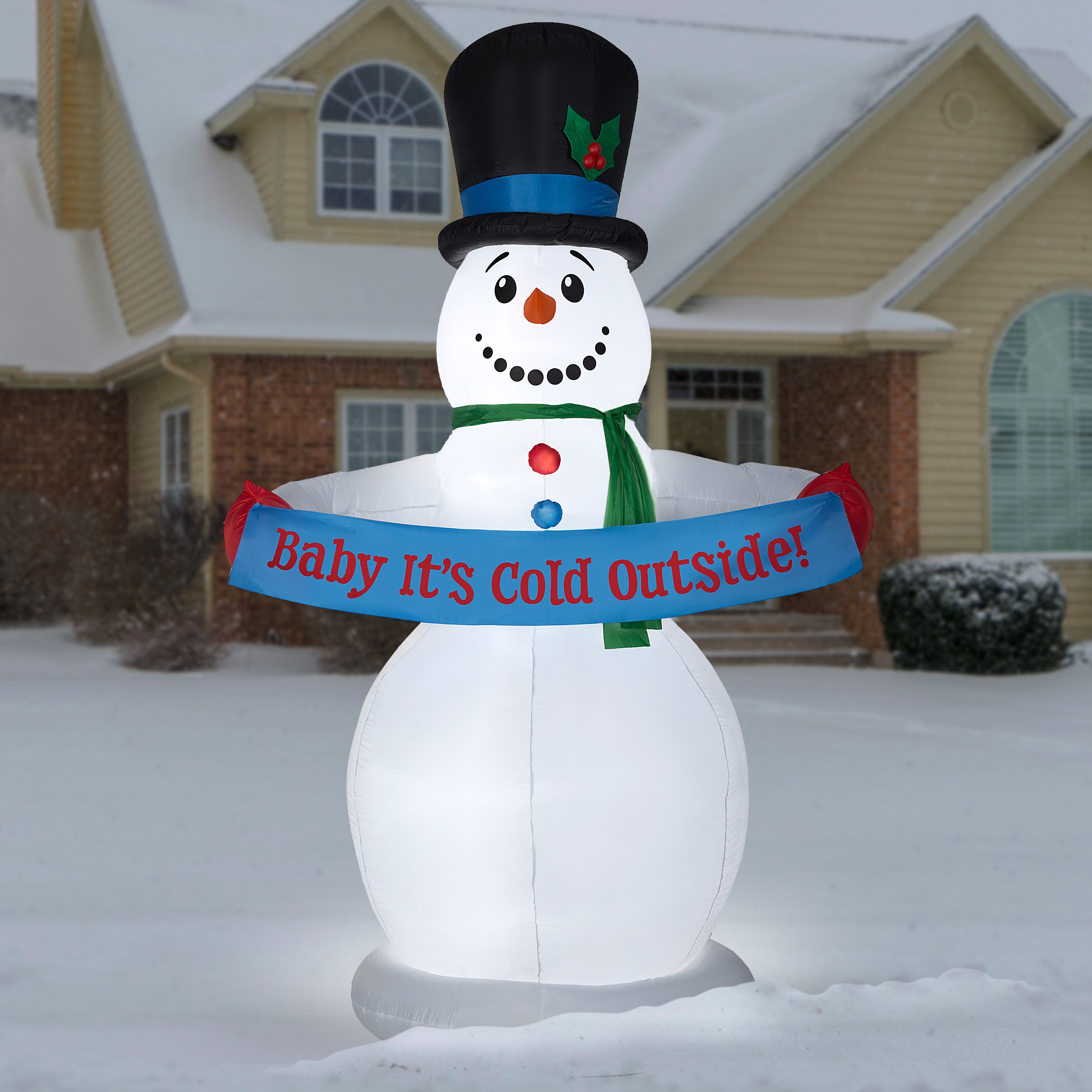 8 ft. LED Inflatable Snowman with Light-Up Sign - Outdoor Christmas Decoration for Yard, Lawn, and Holiday Party Decor