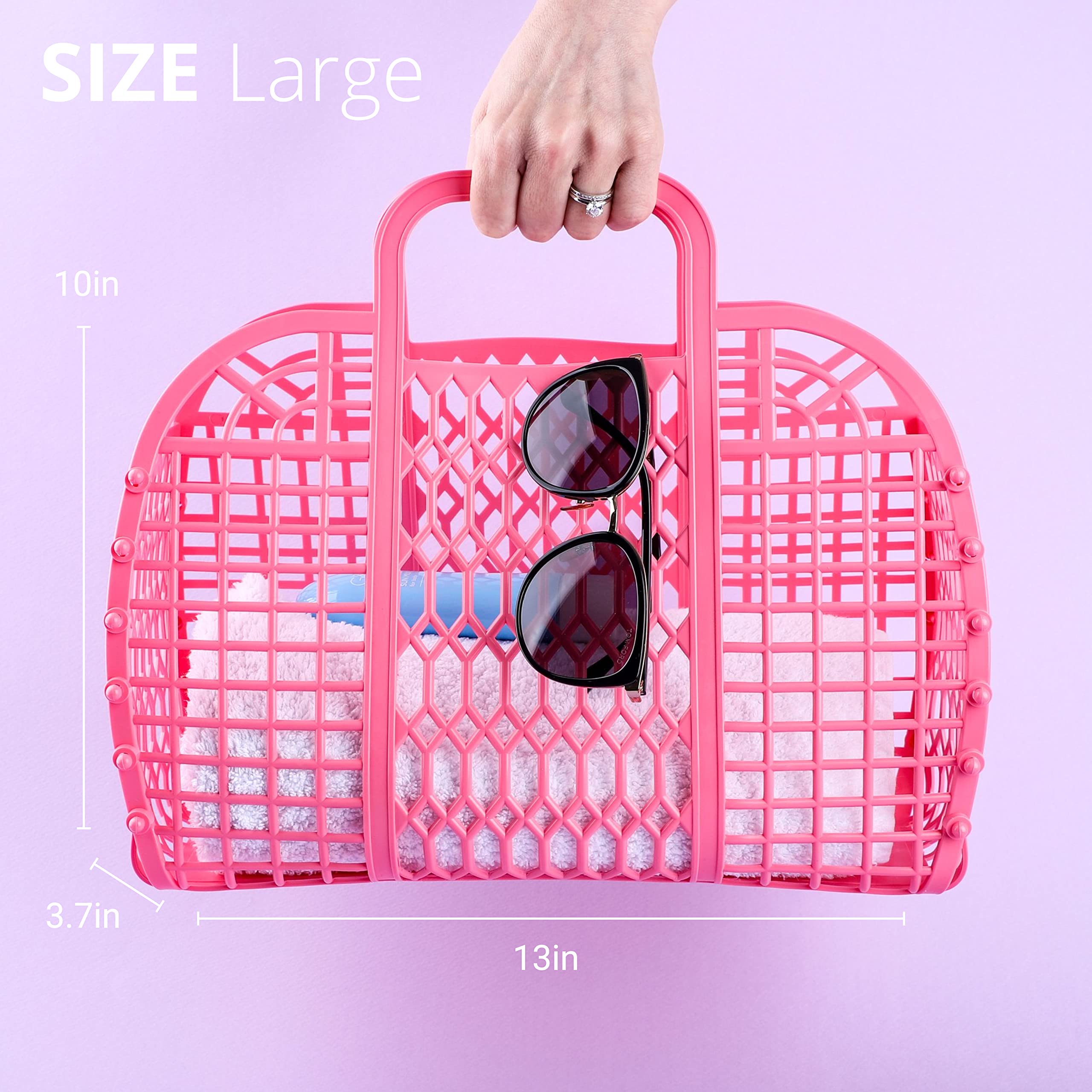 BABANA Large Jelly Beach Tote Bag for Women - Stylish Rose Pink Vacation Purse & Market Basket - Perfect for Beach, Pool, Shopping & Travel Essentials