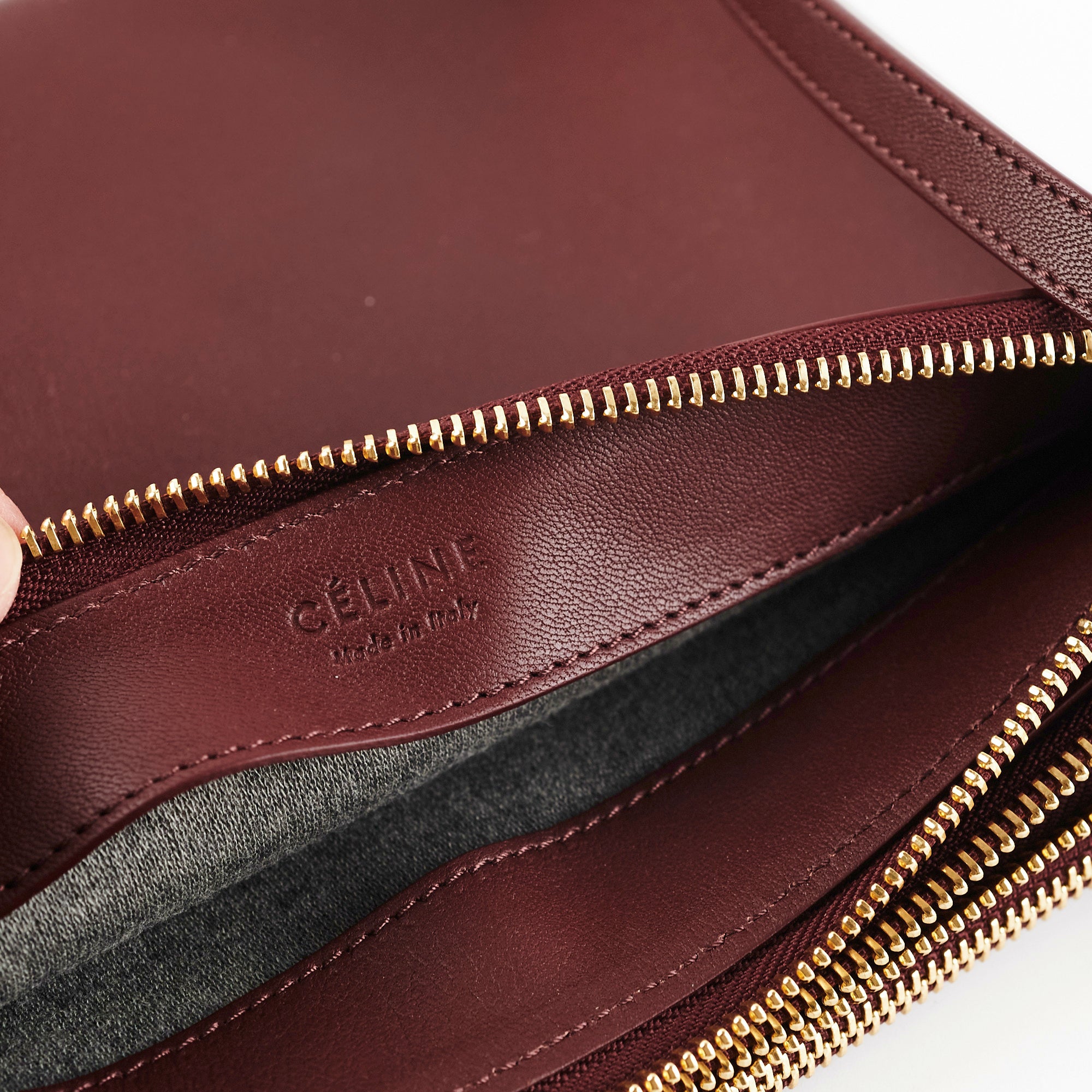 Celine Trio Burgundy Leather Crossbody Bag for Women - Stylish & Compact Everyday Purse for Work, Travel & Shopping