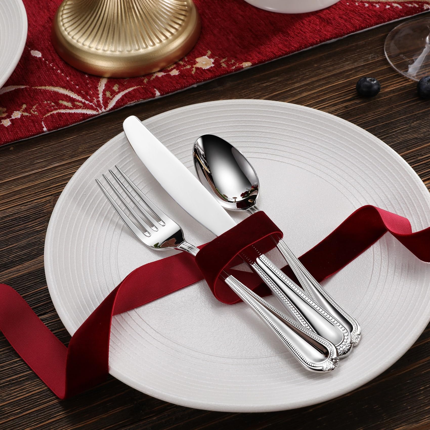 KEAWELL 4-Piece Premium Stainless Steel Dinner Knives Set - Elegant Pearl Edge Design, Mirror Polished 9.6 Inch Table Knives, Dishwasher Safe (Silver) - Perfect for Fine Dining, Wedding Cutlery & Formal Dinner Parties