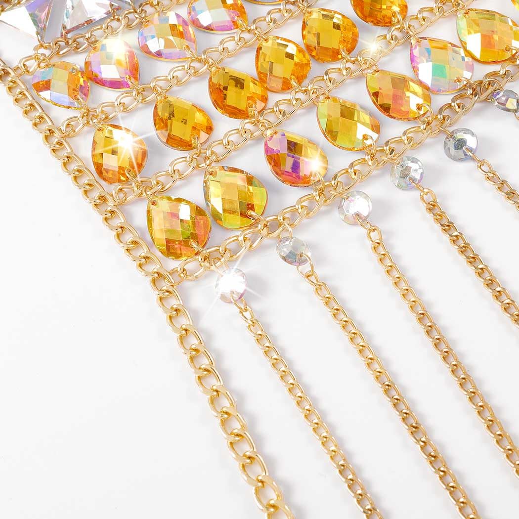 Gold Rhinestone Body Chain for Women - Sexy Bra Top Jewelry for Rave, Bikini, Nightclub & Festival Outfits | Elegant Belly Dance & Party Accessory