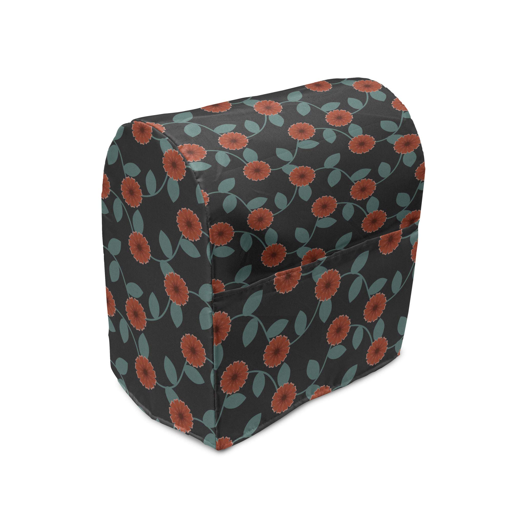 Ambesonne 6-8 Quart Stand Mixer Cover with Pocket - Dark Backdrop Leafy Stems Foliage Design, Charcoal Grey Vermilion Kitchen Appliance Organizer | Perfect for Baking Enthusiasts & Kitchen Organization