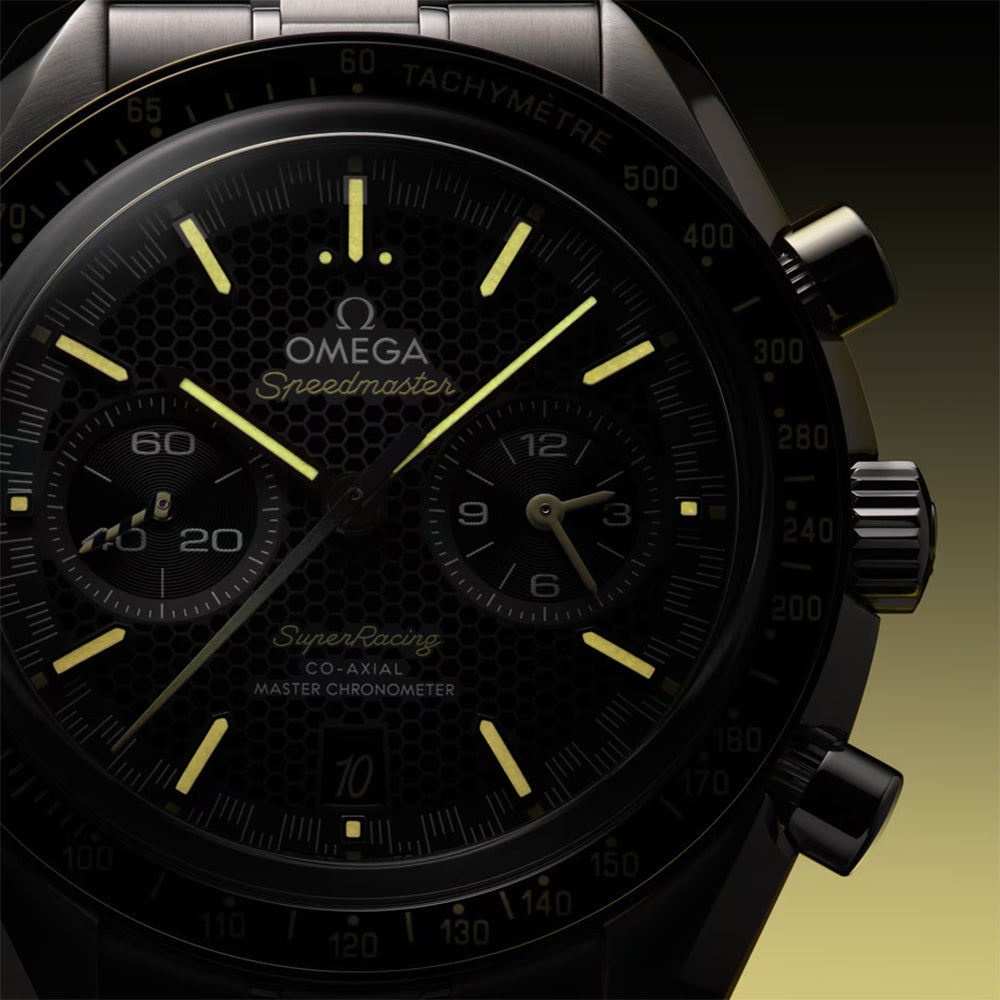 Omega Speedmaster Super Racing Master Chronometer 44.25mm Men's Watch - Black Dial on Stainless Steel Bracelet - Precision Timekeeping for Racing Enthusiasts & Professional Drivers