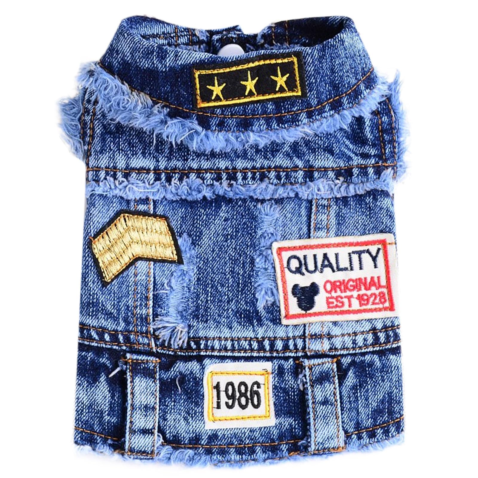 Stylish Blue Denim Dog Jacket - Small Pet Outfits for Small & Medium Dogs & Cats - Puppy Shirts, Pet Vest & Doggy Costume for Shih Tzu, Chihuahua, Yorkie & Teacup Breeds - Perfect for Outdoor Walks & Photo Shoots