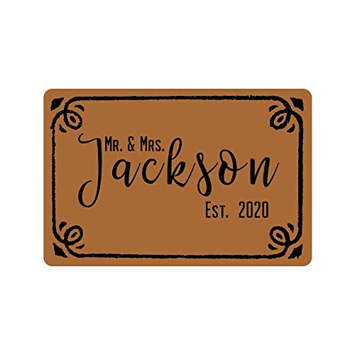 Custom Personalized Doormat with Names - Funny Mr & Mrs Welcome Mat - Non-Slip Rubber Entrance Rug for Indoor/Outdoor Use - Home Decor Gift (24