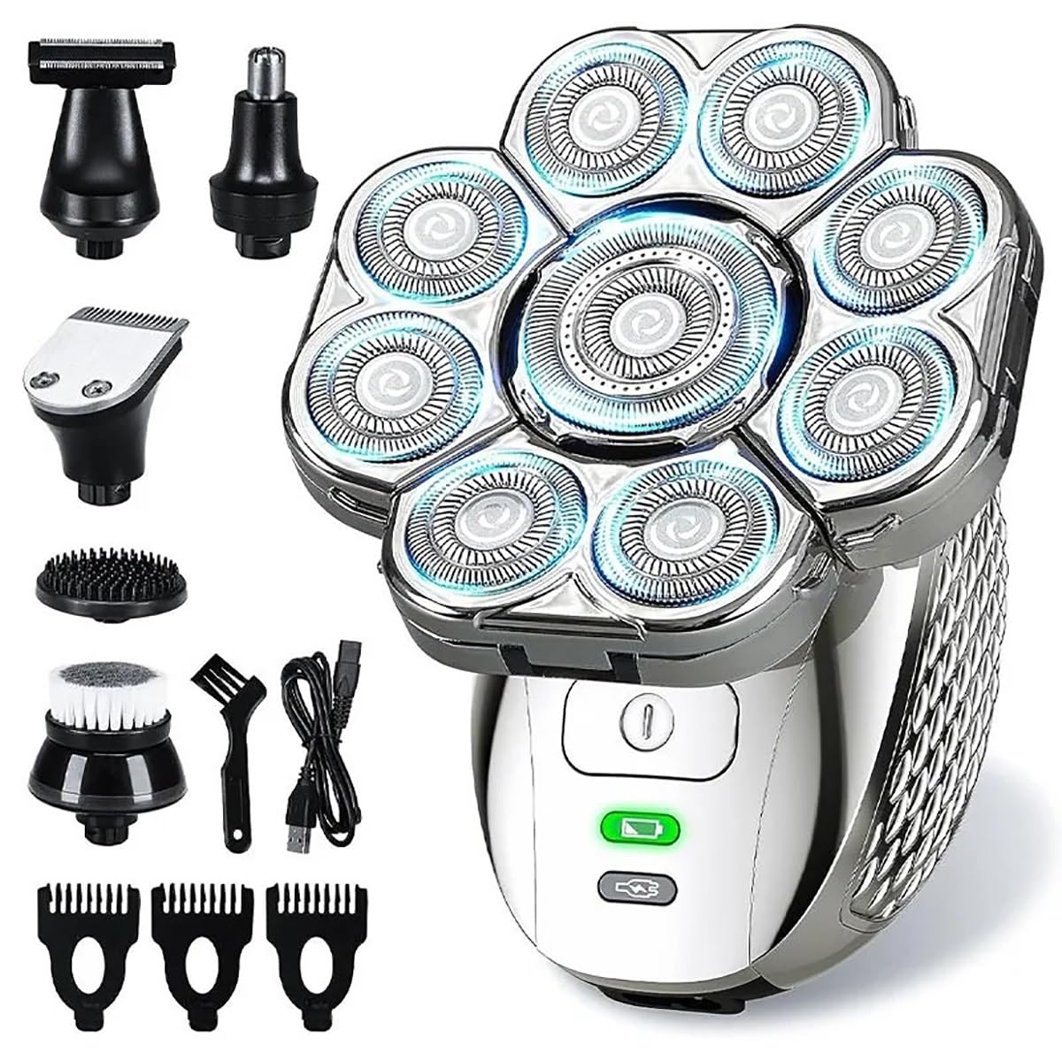 6-in-1 4D Electric Head Shaver for Bald Men - Upgraded 9 Floating Heads, Rechargeable & Waterproof Wet/Dry Shaver - Perfect for Home, Travel and Gym Use